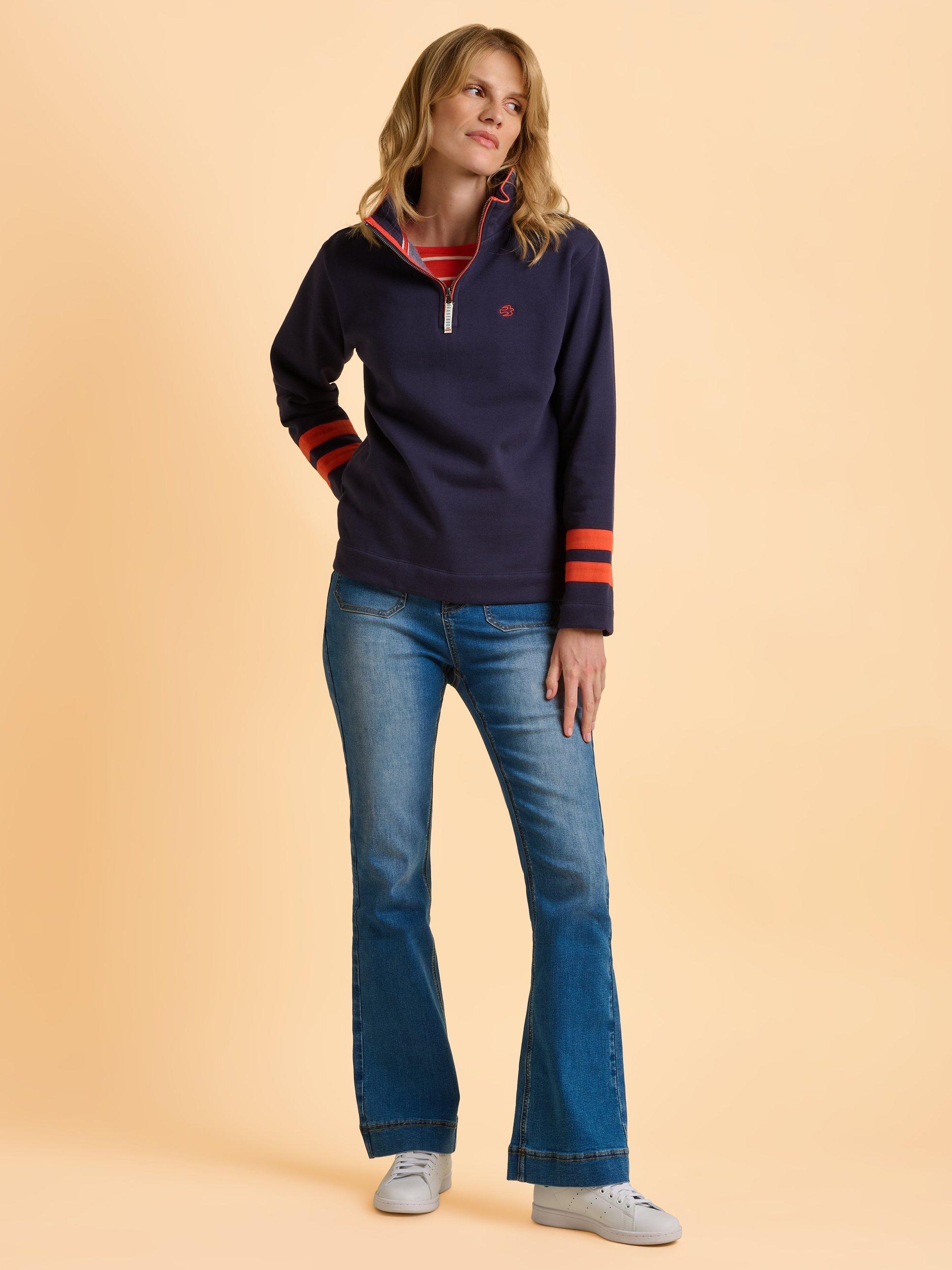 Product image 6 of 6, which shows Brakeburn Broadstone Cotton Blend Zip Neck Sweatshirt, Navy, 8