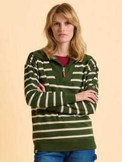 Brakeburn Charmouth Cotton Stripe Zip Neck Sweatshirt, Green
