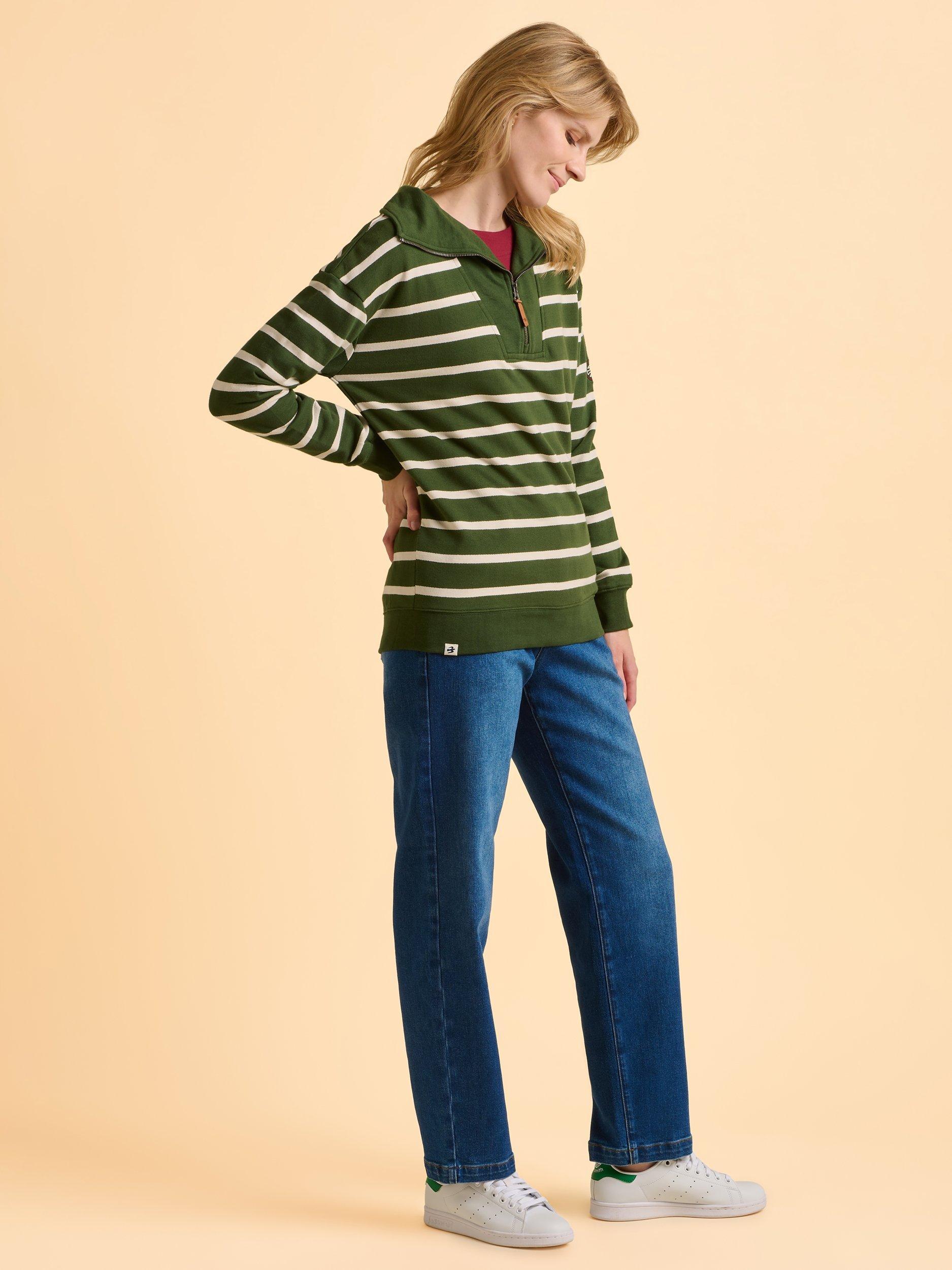 Product image 3 of 5, which shows Brakeburn Charmouth Cotton Stripe Zip Neck Sweatshirt, Green, 8