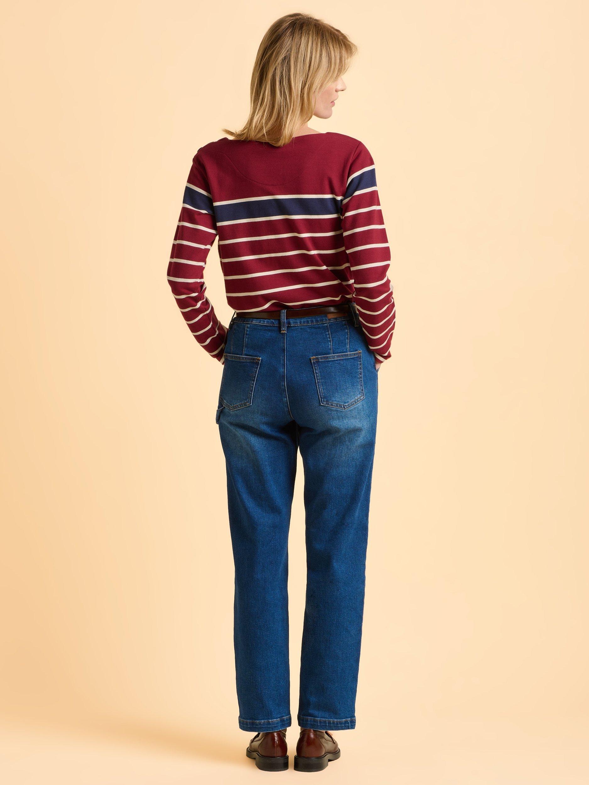 Product image 2 of 6, which shows Brakeburn Classic Bella Cotton Sripe Crew Neck Sweatshirt, Burgundy, 8