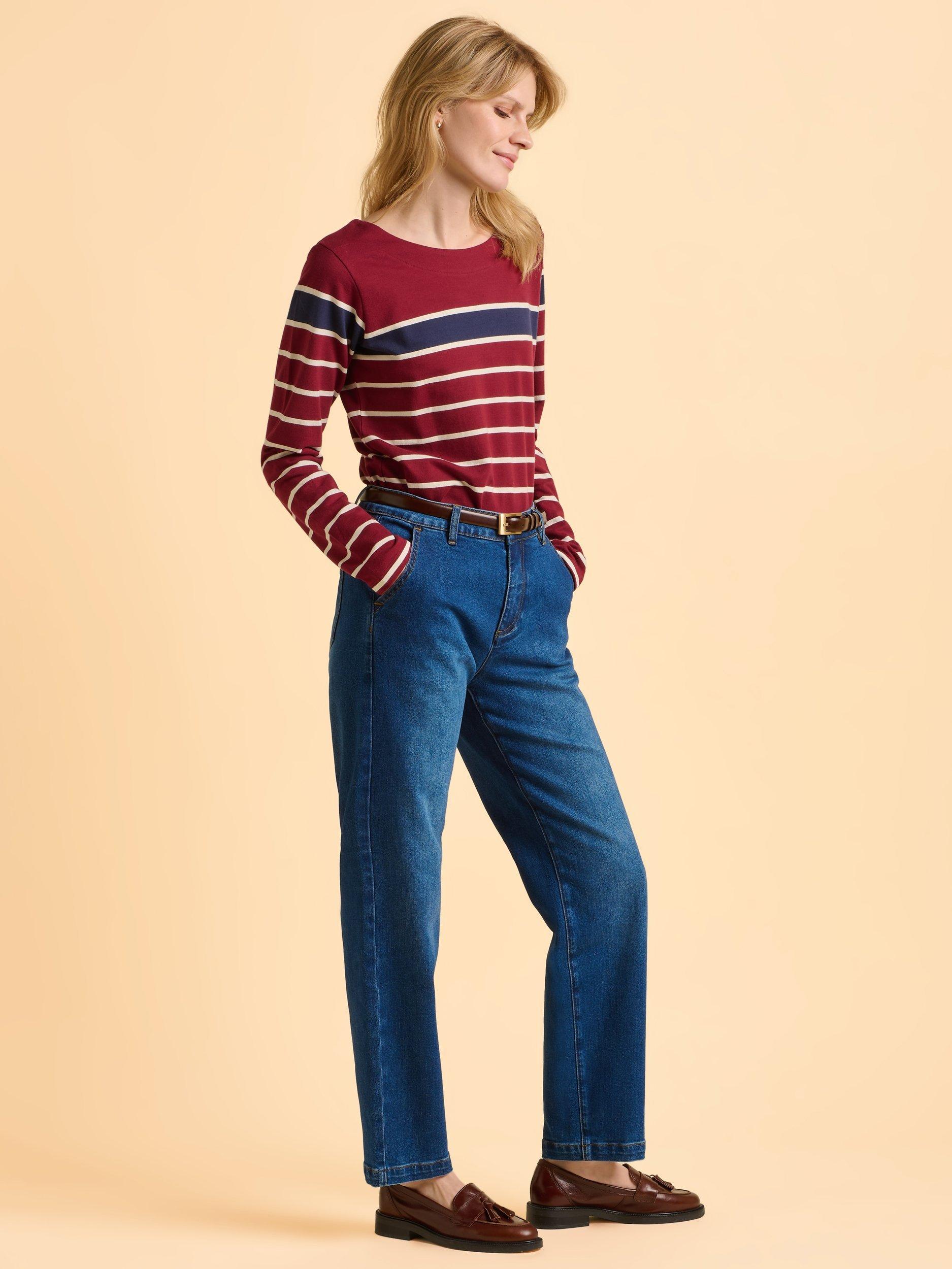 Product image 3 of 6, which shows Brakeburn Classic Bella Cotton Sripe Crew Neck Sweatshirt, Burgundy, 8