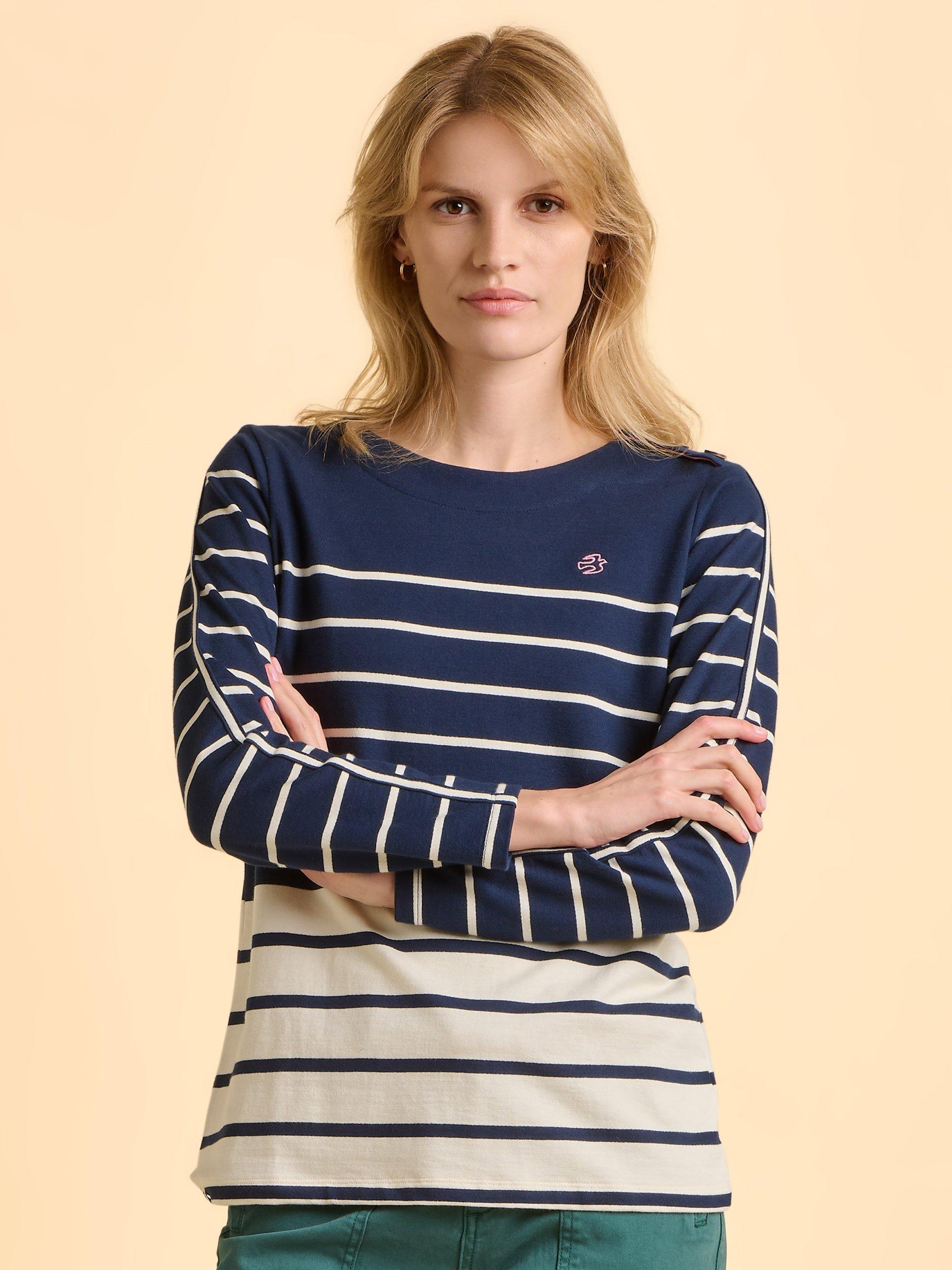 Product image 4 of 5, which shows Brakeburn Heritage Bella Fine Cotton Crew Sweatshirt, Navy, 8