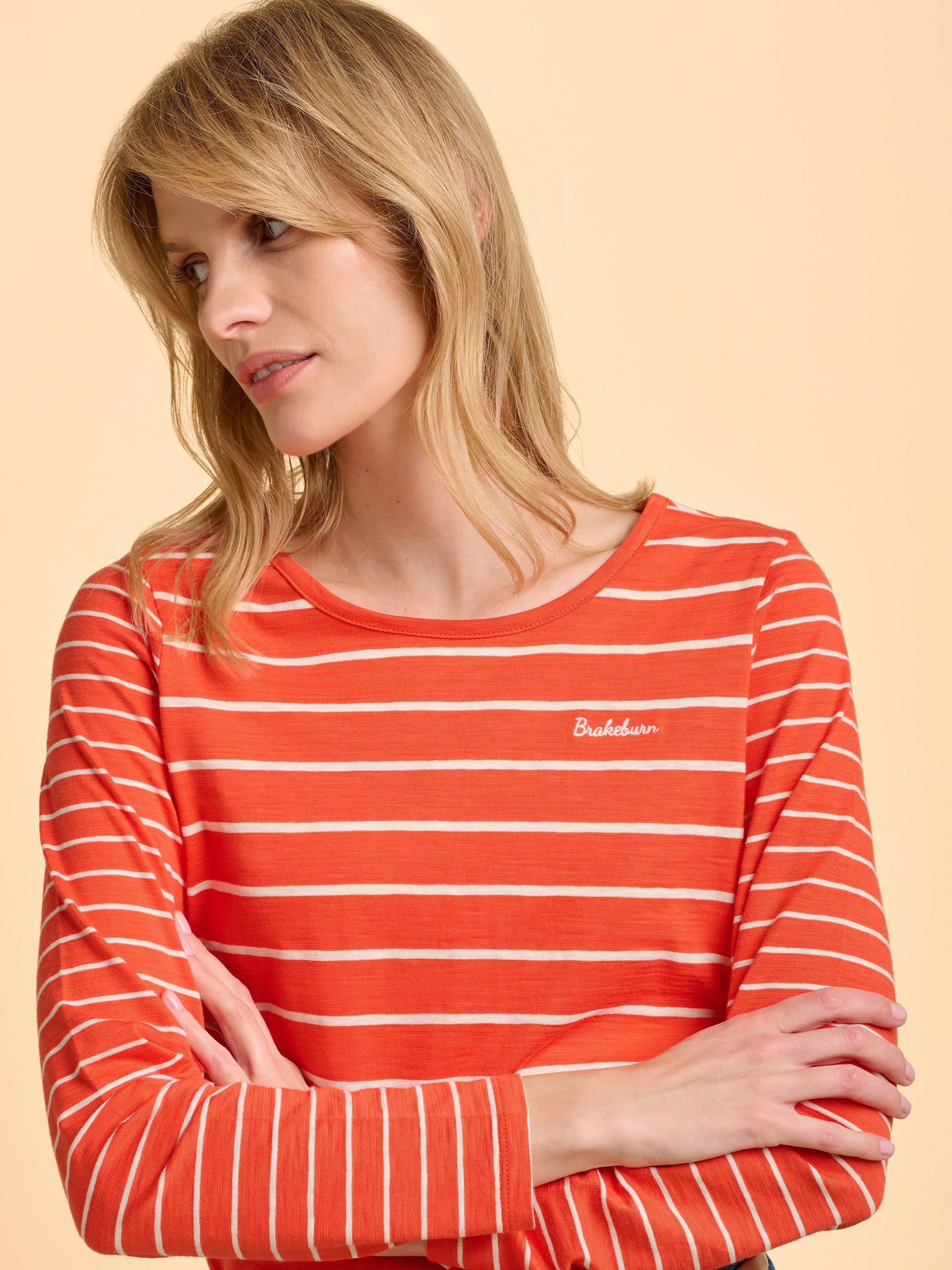 Product image 4 of 6, which shows Brakeburn Branksome Stripe Top, Red, 8