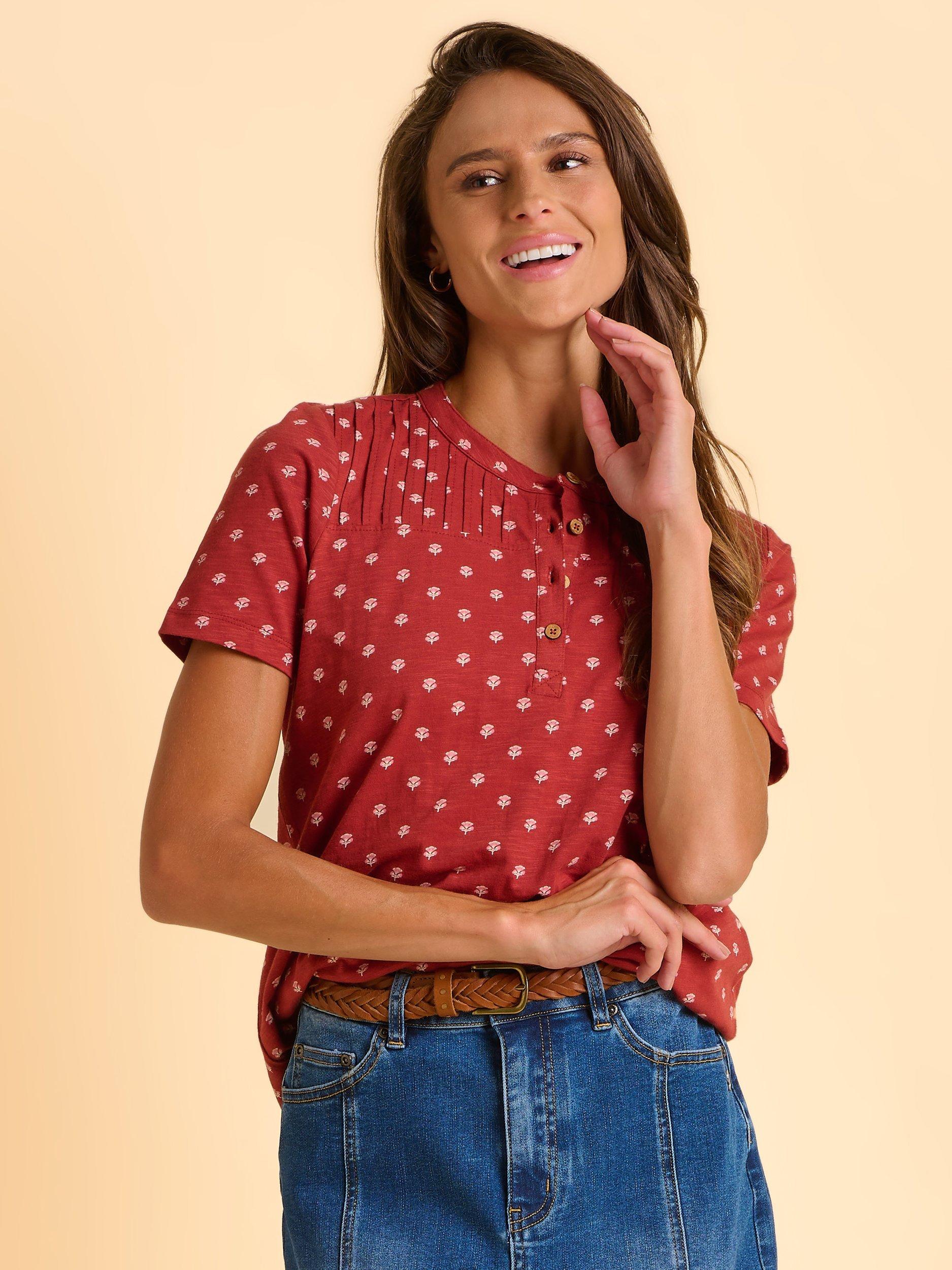 Product image 1 of 6, which shows Brakeburn North Floral Top, Red, 8