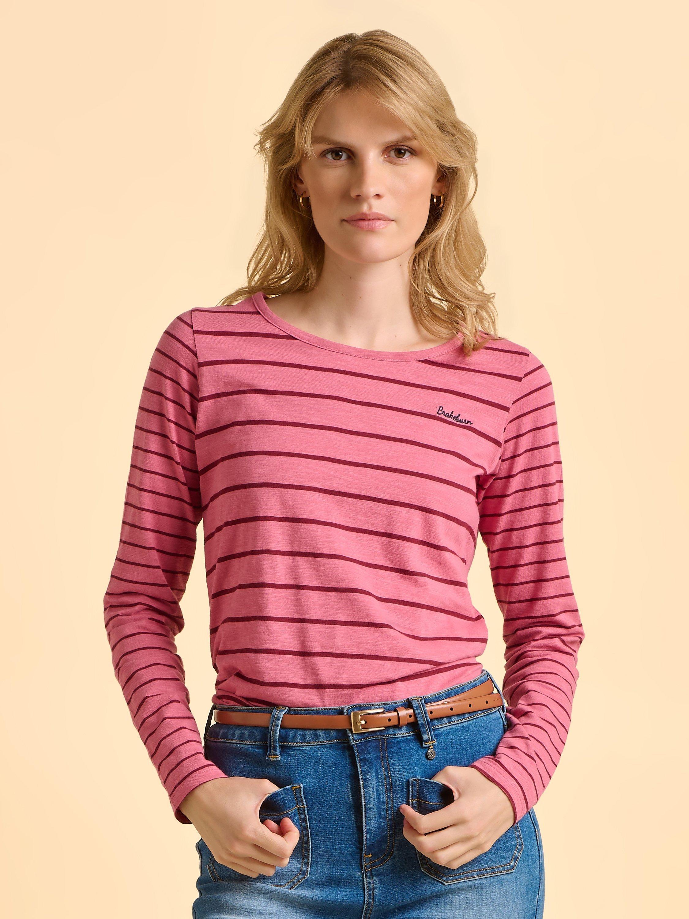 Product image 1 of 6, which shows Brakeburn Studland Long Sleeve T-Shirt, Pink, 8