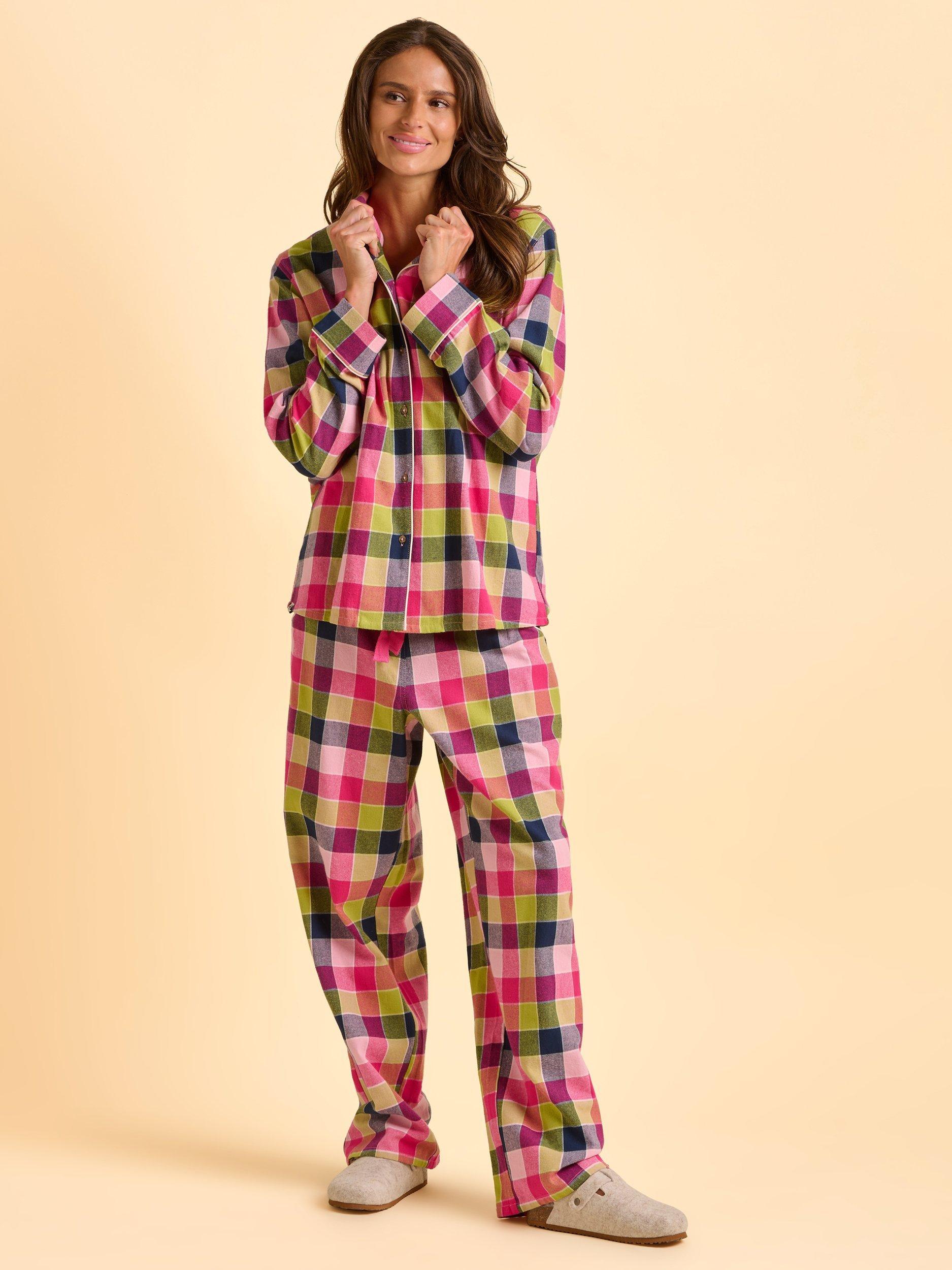 Product image 1 of 6, which shows Brakeburn Baiter Long Sleeve Cotton Check Print Pyjamas, Pink, 8