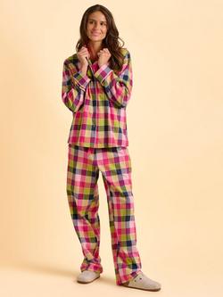 Brakeburn Baiter Long Sleeve Cotton Check Print Pyjamas, Pink