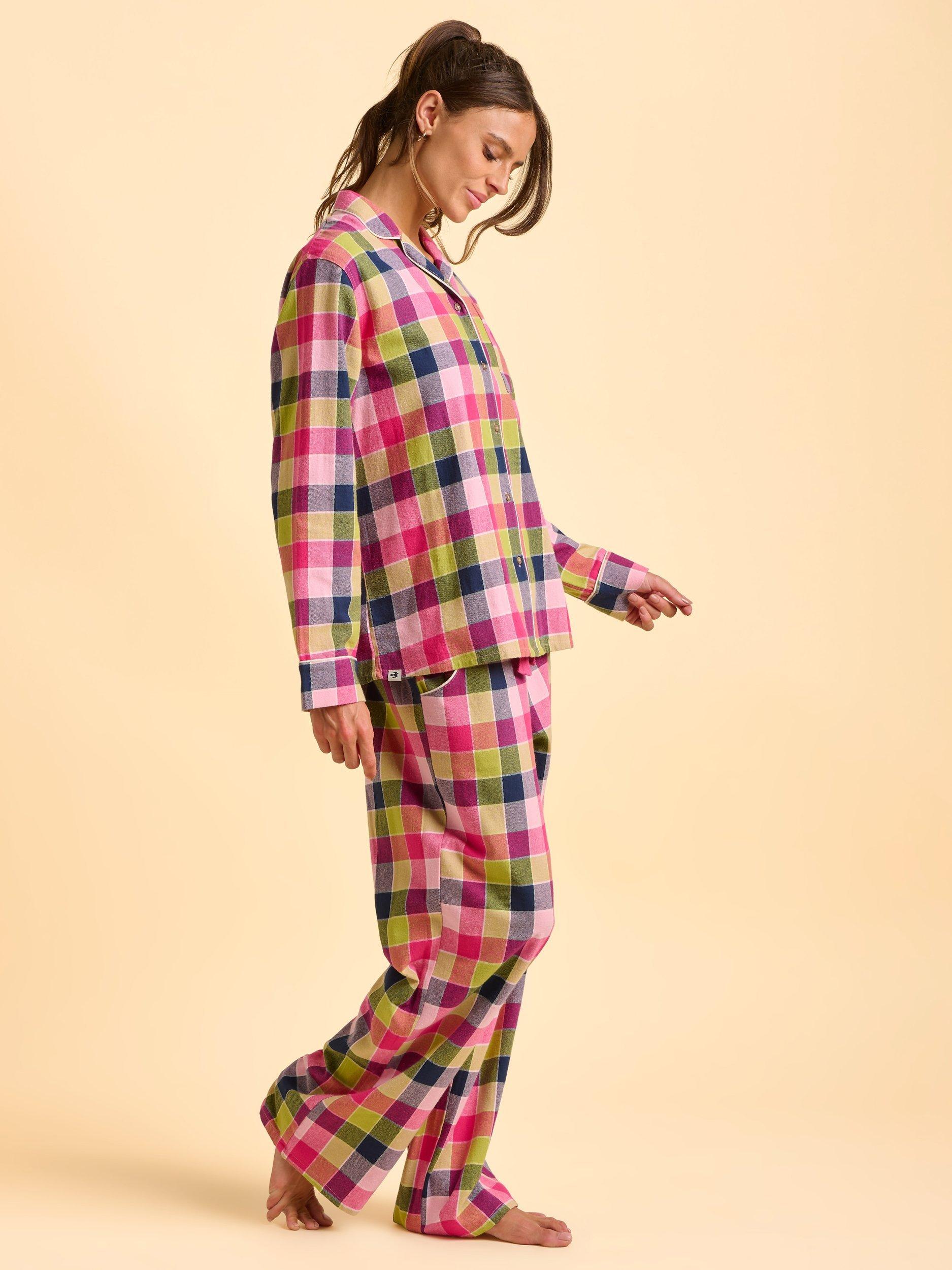Product image 3 of 6, which shows Brakeburn Baiter Long Sleeve Cotton Check Print Pyjamas, Pink, 8