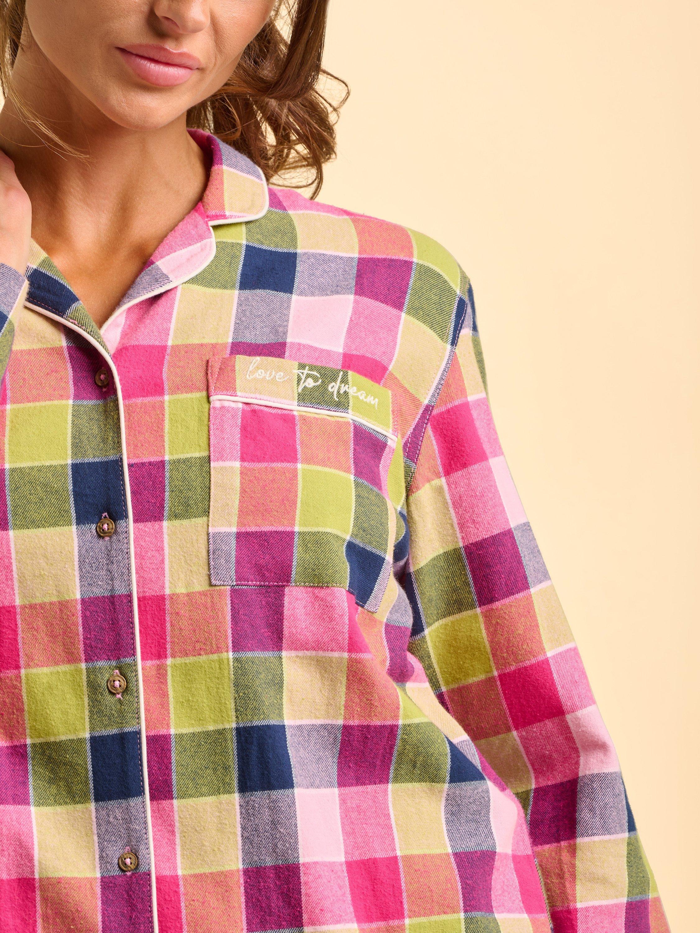 Product image 4 of 6, which shows Brakeburn Baiter Long Sleeve Cotton Check Print Pyjamas, Pink, 8