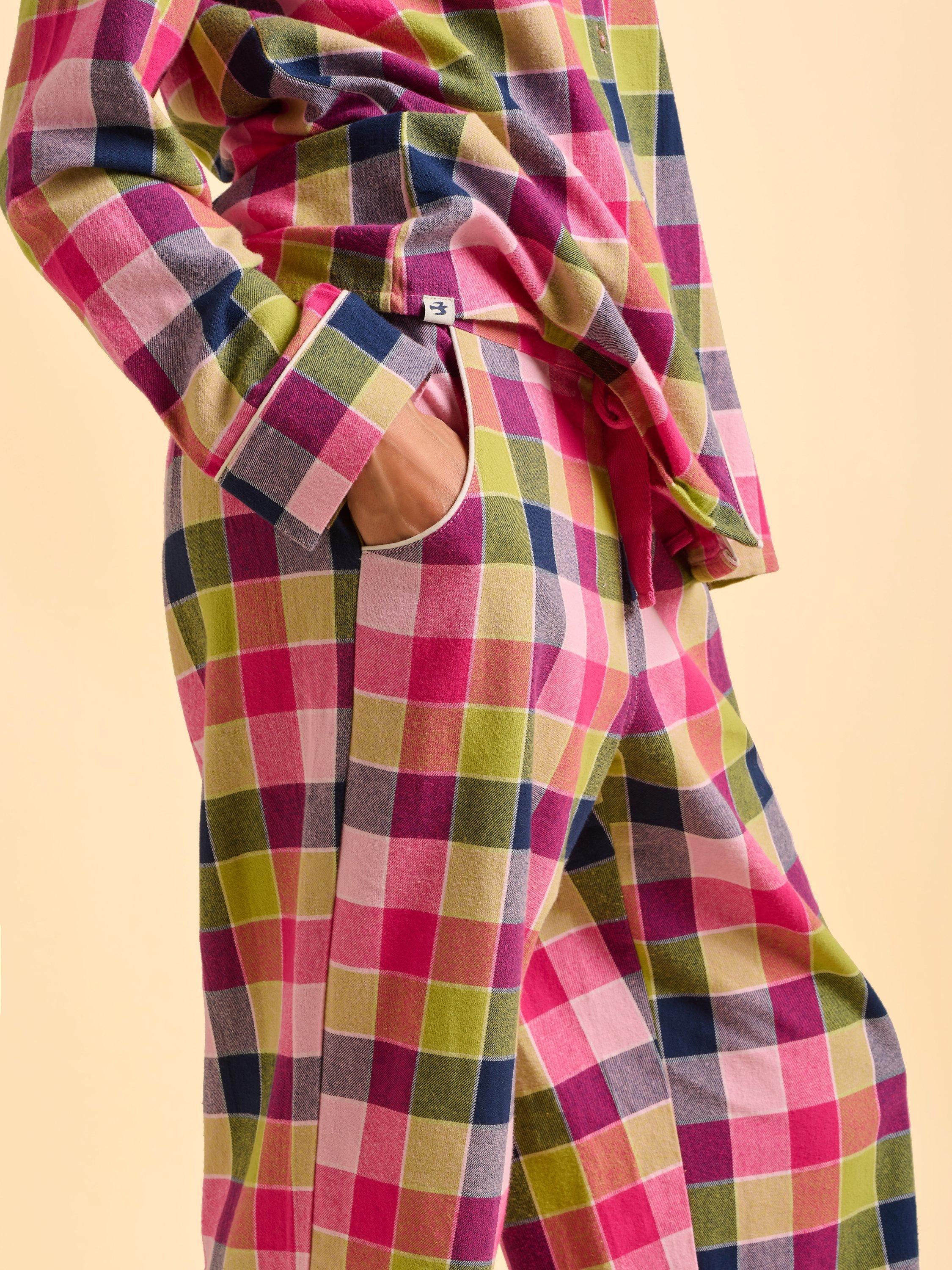 Product image 5 of 6, which shows Brakeburn Baiter Long Sleeve Cotton Check Print Pyjamas, Pink, 8