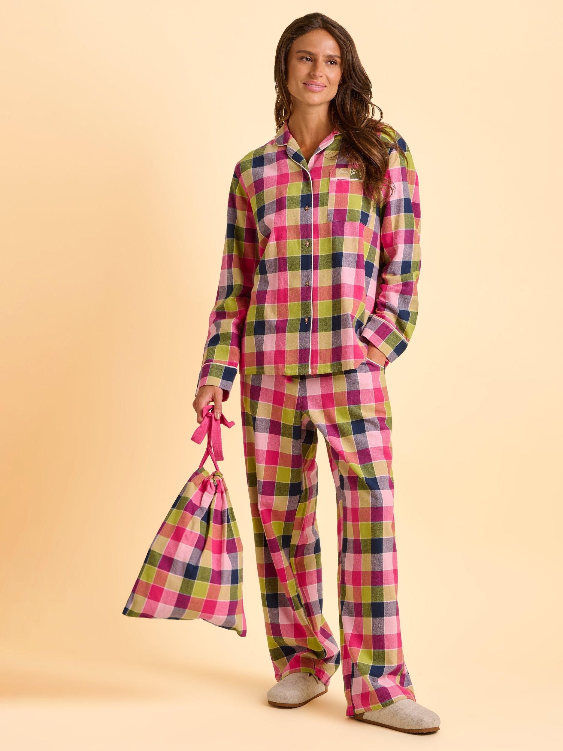 Product image 6 of 6, which shows Brakeburn Baiter Long Sleeve Cotton Check Print Pyjamas, Pink, 8
