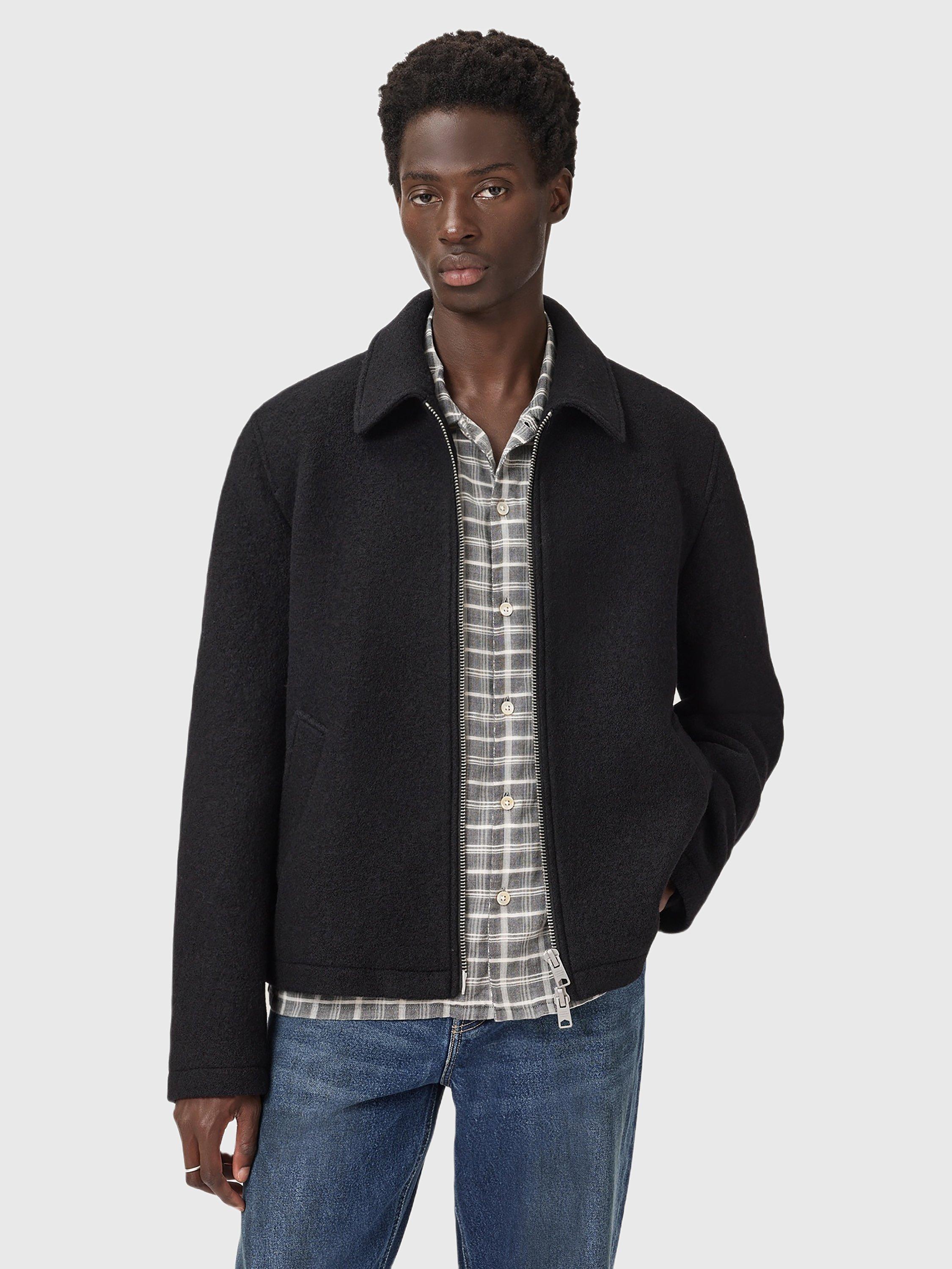 Product image 1 of 10, which shows AllSaints Celeste Zip Front Wool Jacket, Black, S