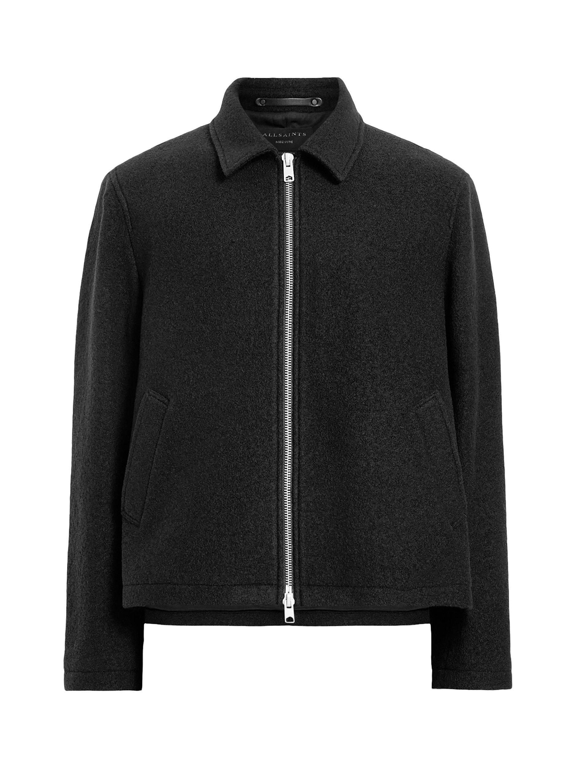 Product image 3 of 10, which shows AllSaints Celeste Zip Front Wool Jacket, Black, S