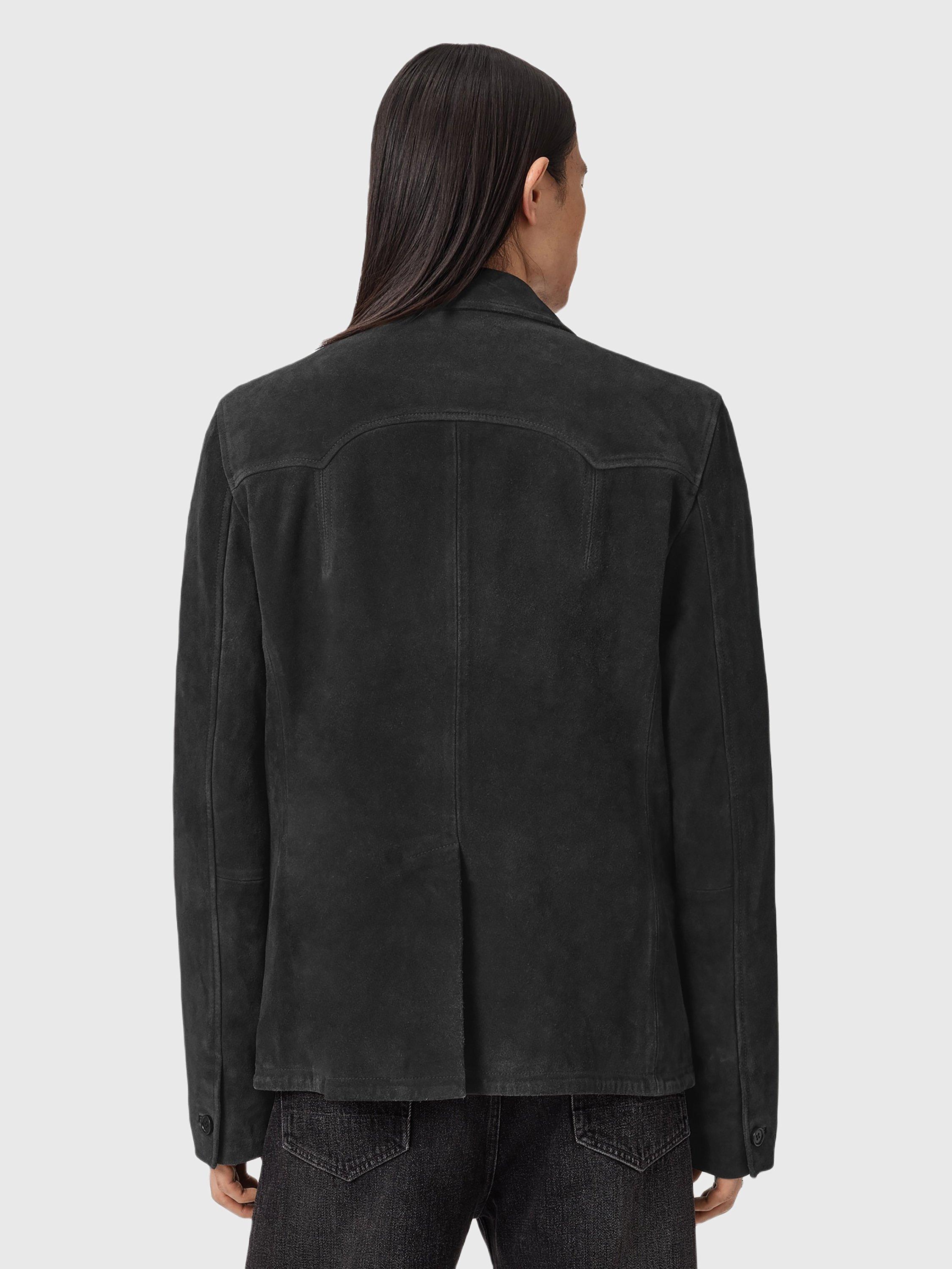 Product image 2 of 7, which shows AllSaints Hornett Leather Blazer, Twilight Black, XXL