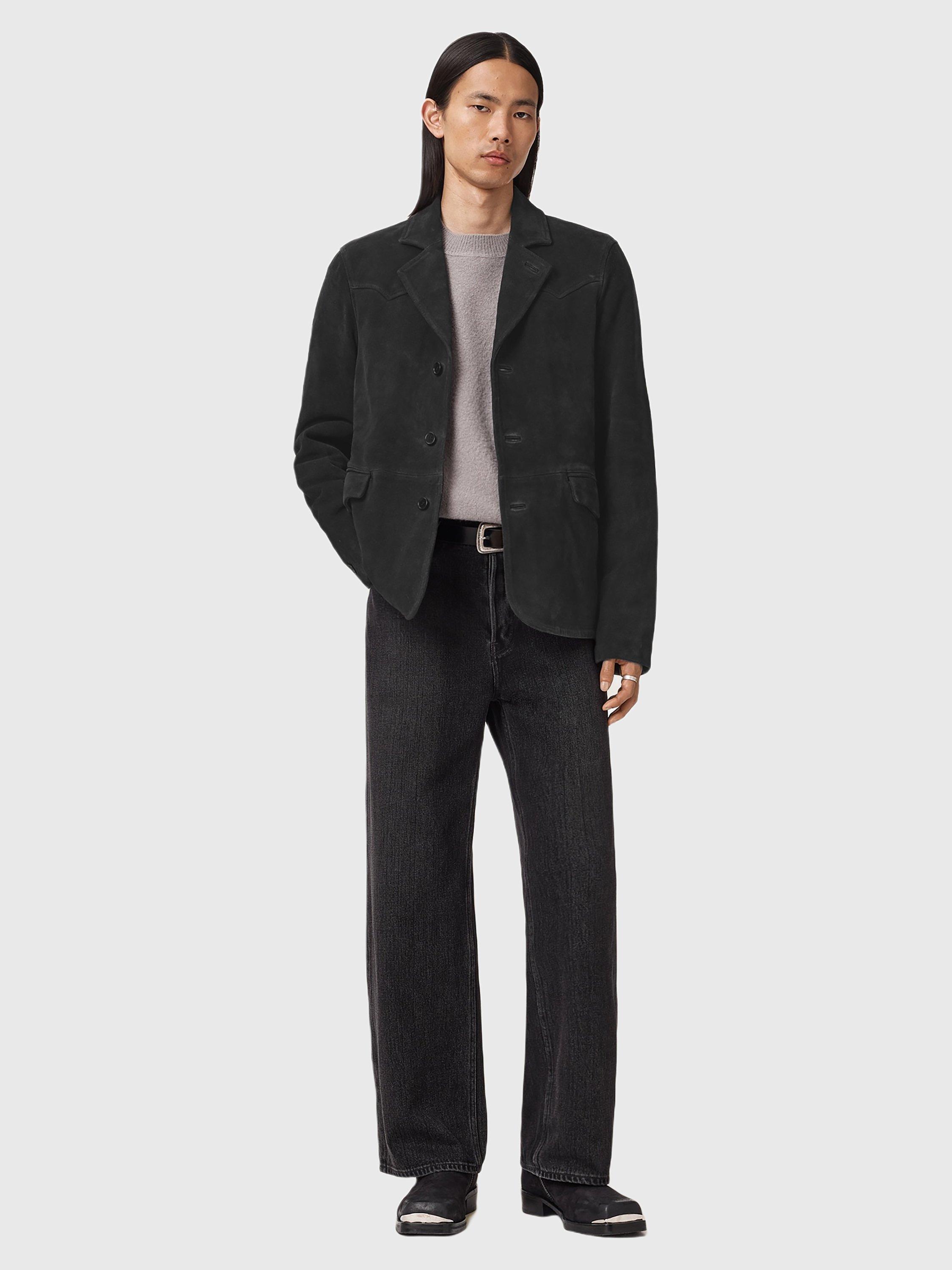 Product image 3 of 7, which shows AllSaints Hornett Leather Blazer, Twilight Black, XXL