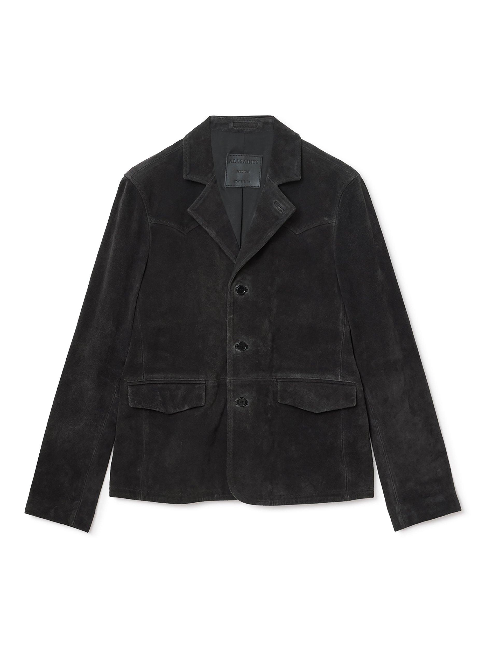 Product image 4 of 7, which shows AllSaints Hornett Leather Blazer, Twilight Black, XXL