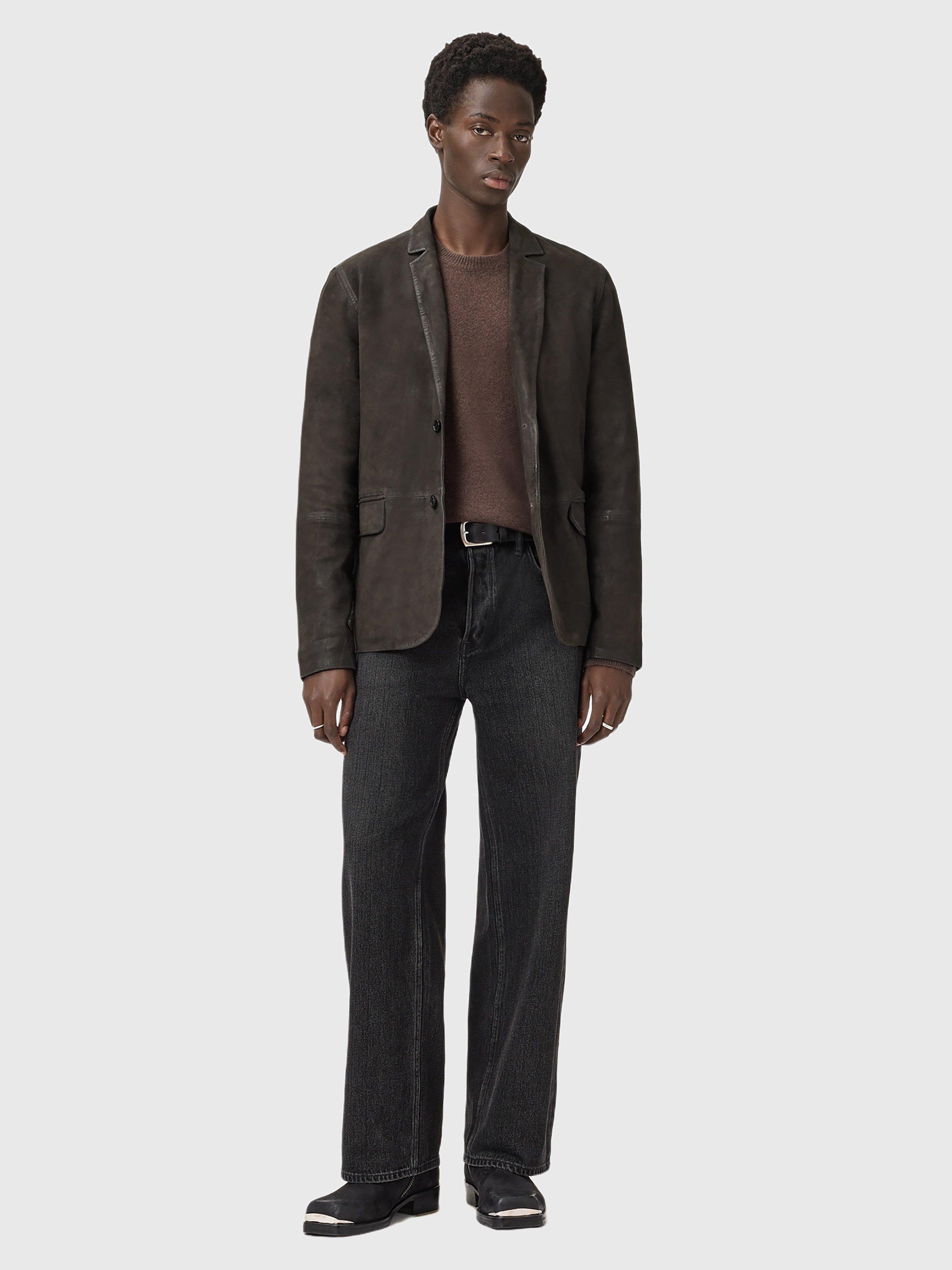 Product image 3 of 8, which shows AllSaints Monet Leather Blazer, Mole Brown, XL