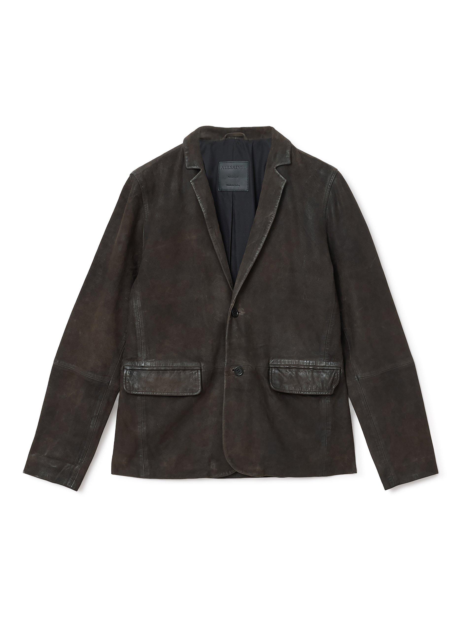 Product image 4 of 8, which shows AllSaints Monet Leather Blazer, Mole Brown, XL