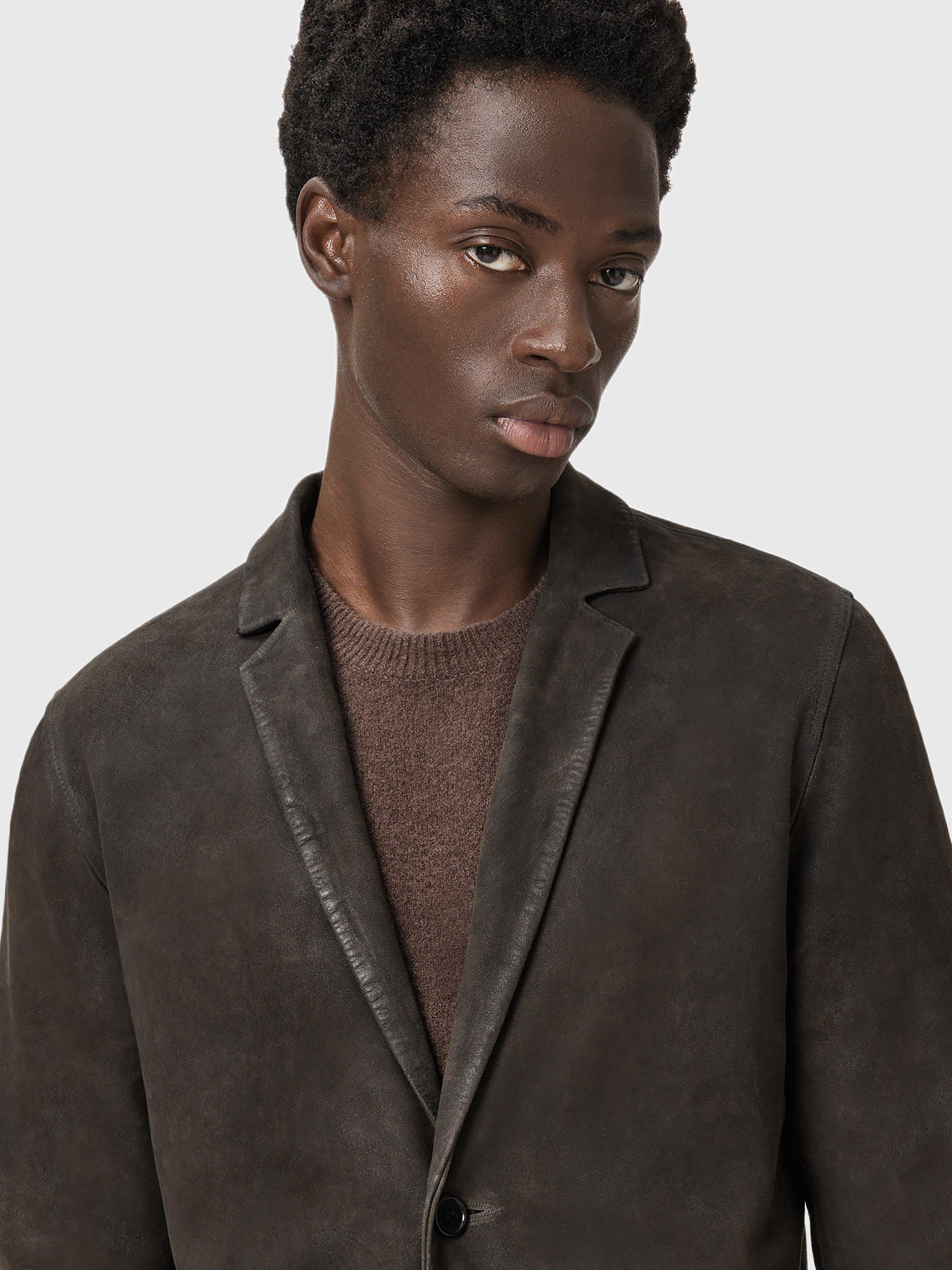 Product image 5 of 8, which shows AllSaints Monet Leather Blazer, Mole Brown, XL