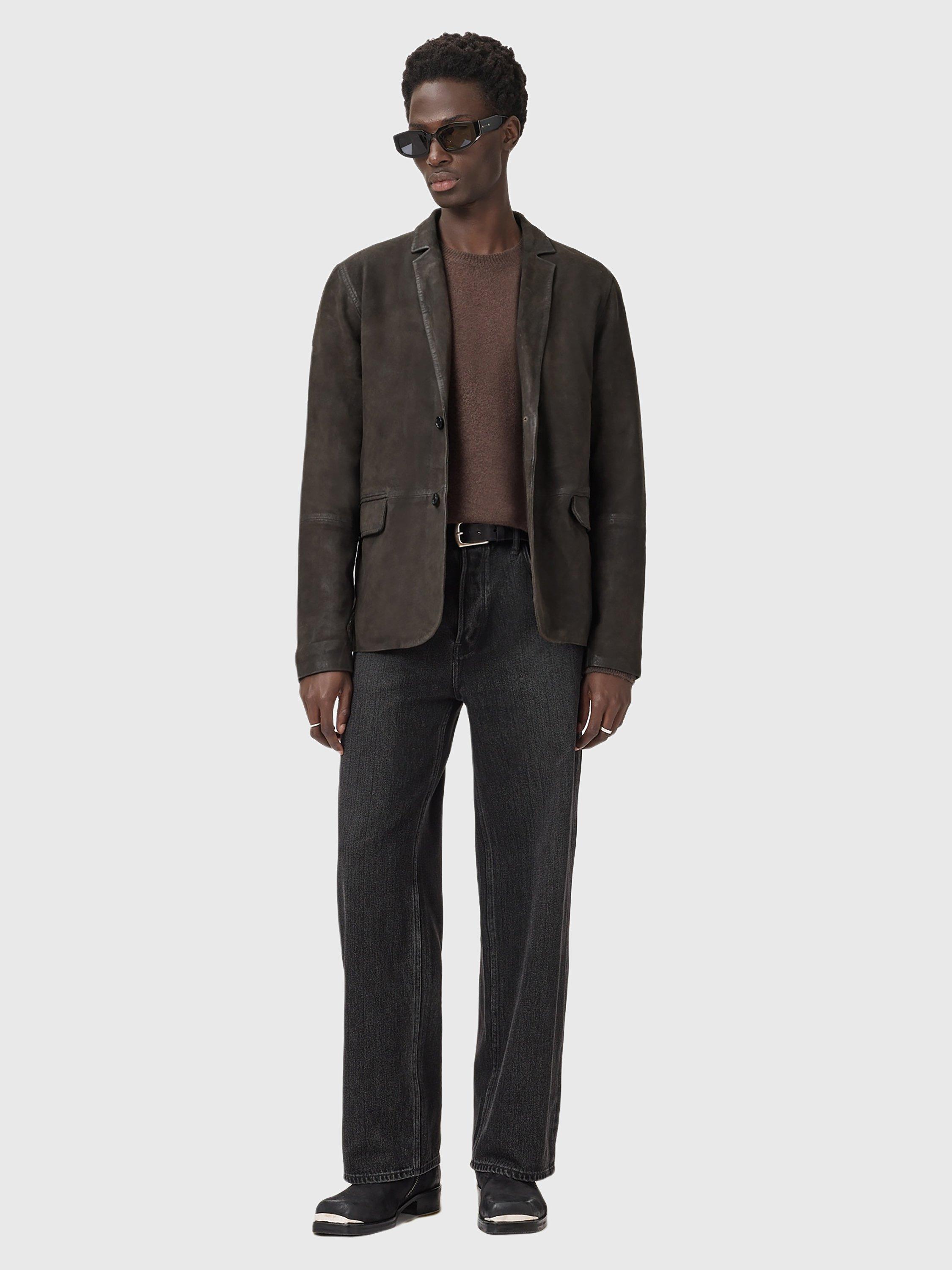 Product image 6 of 8, which shows AllSaints Monet Leather Blazer, Mole Brown, XL