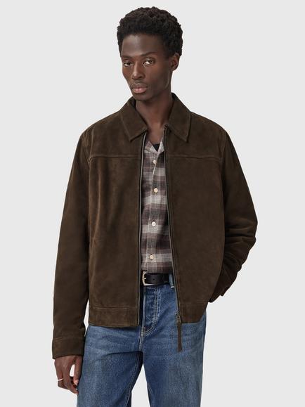AllSaints Rhone Zip Front Leather Jacket, Cocoa Brown