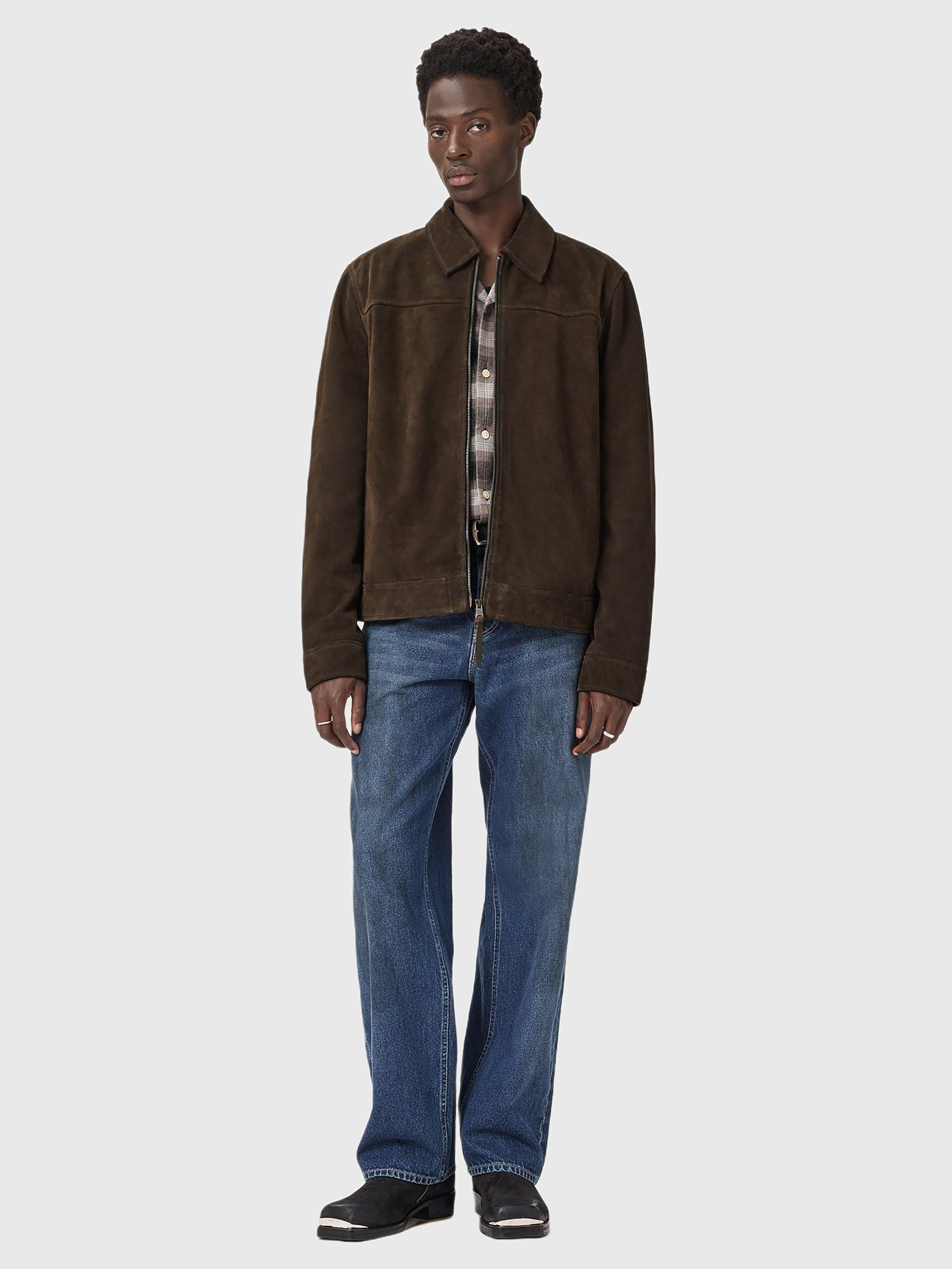 Product image 3 of 9, which shows AllSaints Rhone Zip Front Leather Jacket, Cocoa Brown, XS