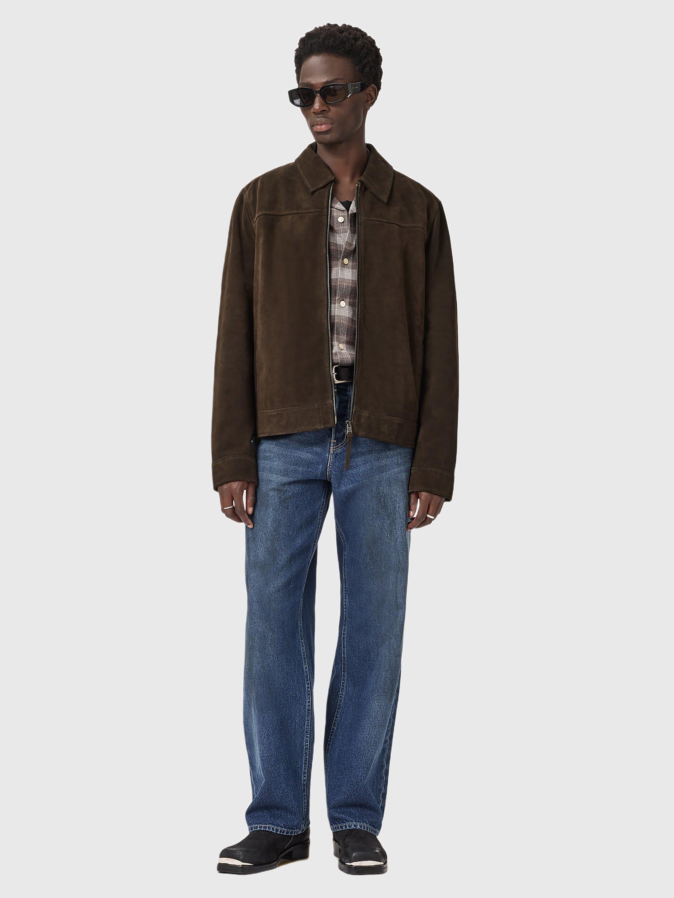 Product image 7 of 9, which shows AllSaints Rhone Zip Front Leather Jacket, Cocoa Brown, XS