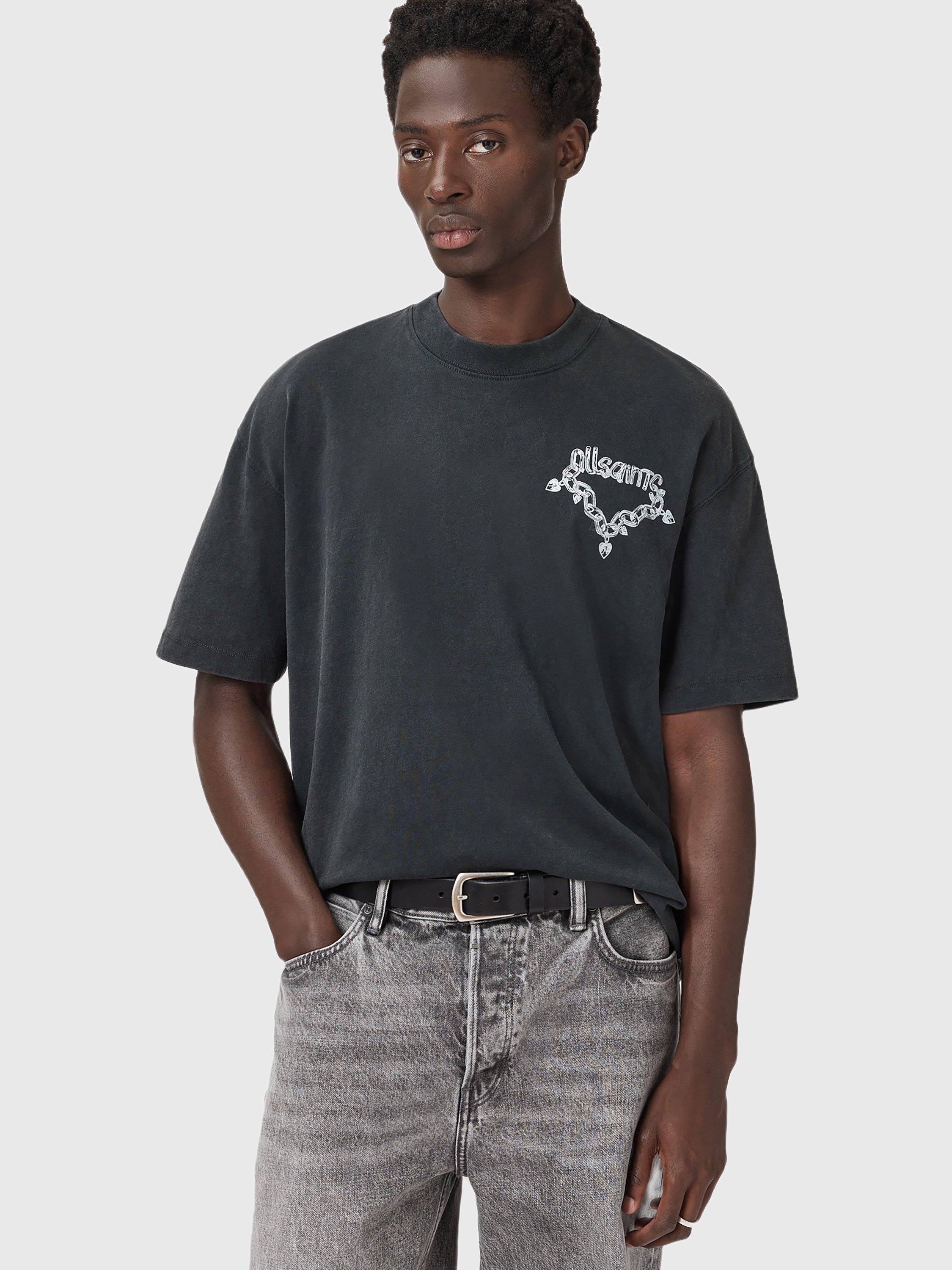 Product image 1 of 8, which shows AllSaints Drip Cotton T-Shirt, Washed Black, XS