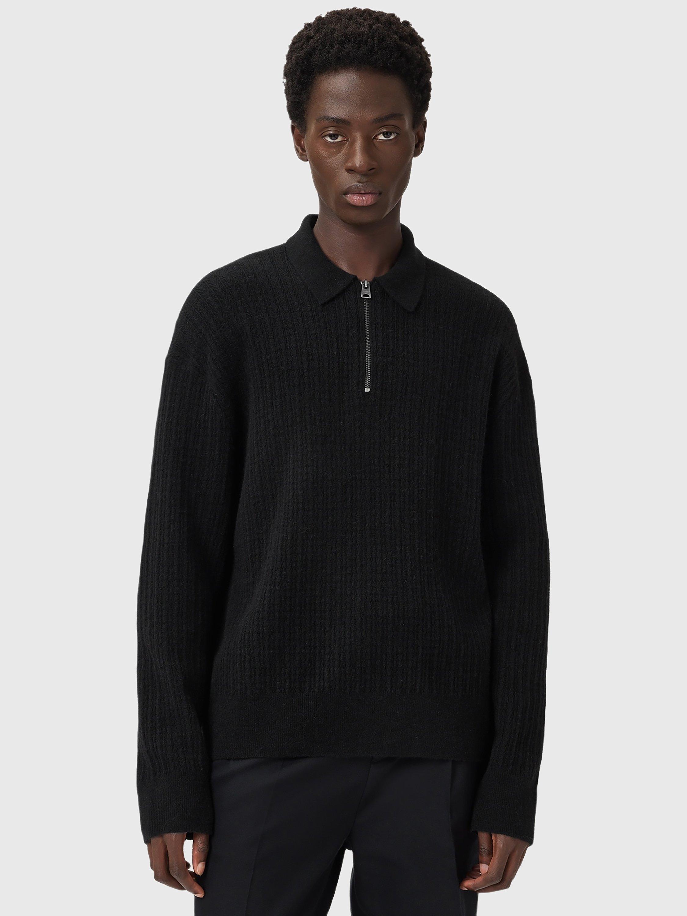 Product image 1 of 7, which shows AllSaints Jakob Half Zip Jumper, Black, XL