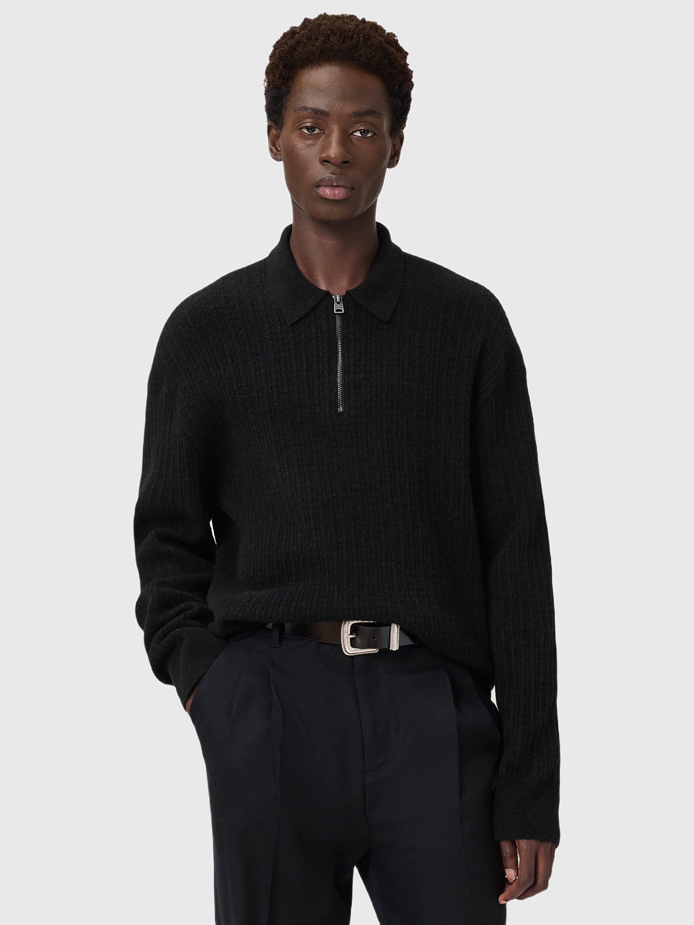 Product image 7 of 7, which shows AllSaints Jakob Half Zip Jumper, Black, XL