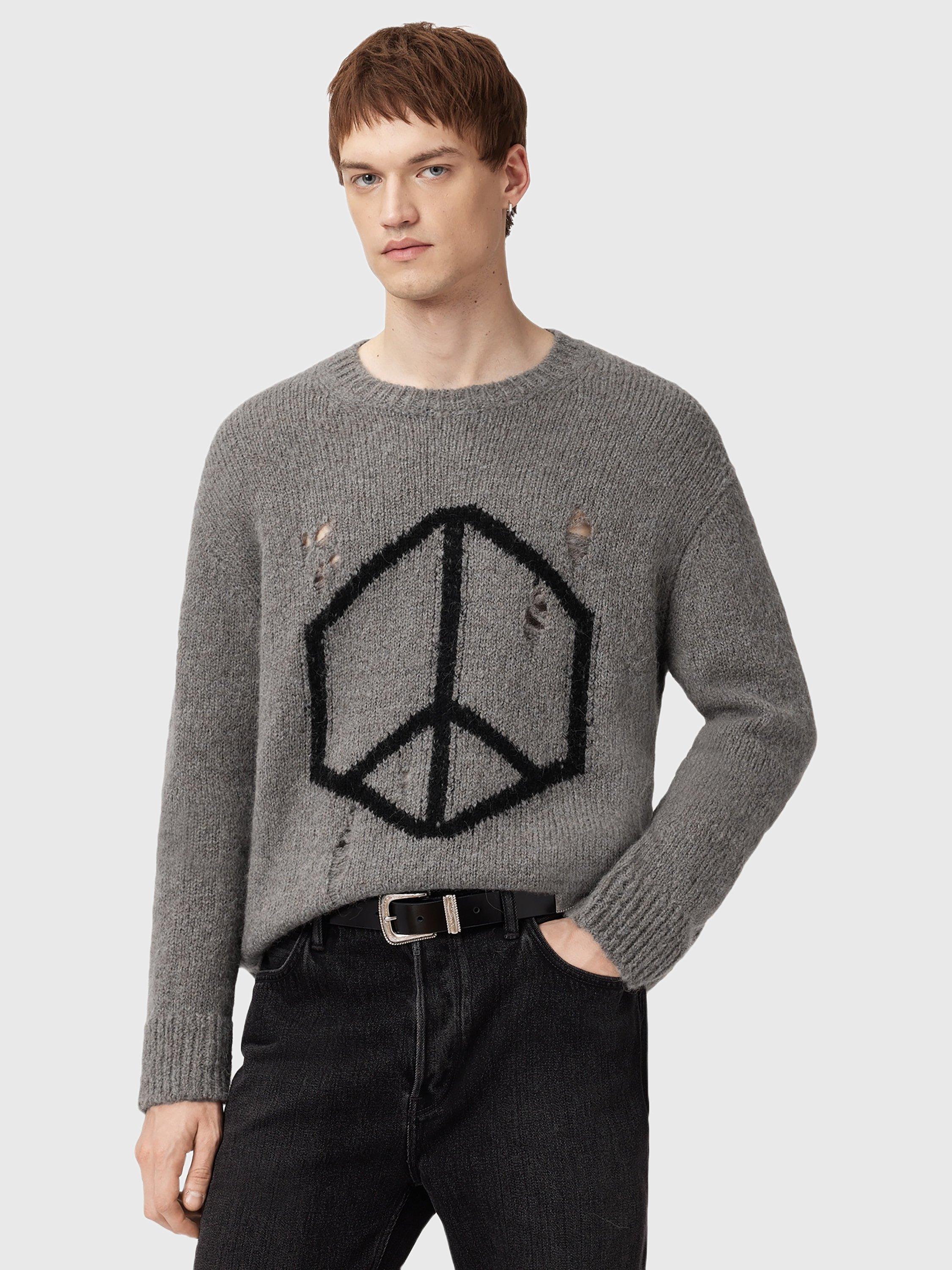 Product image 1 of 8, which shows AllSaints Message Wool Alpaca Blend Jumper, Gunmetal Grey, M