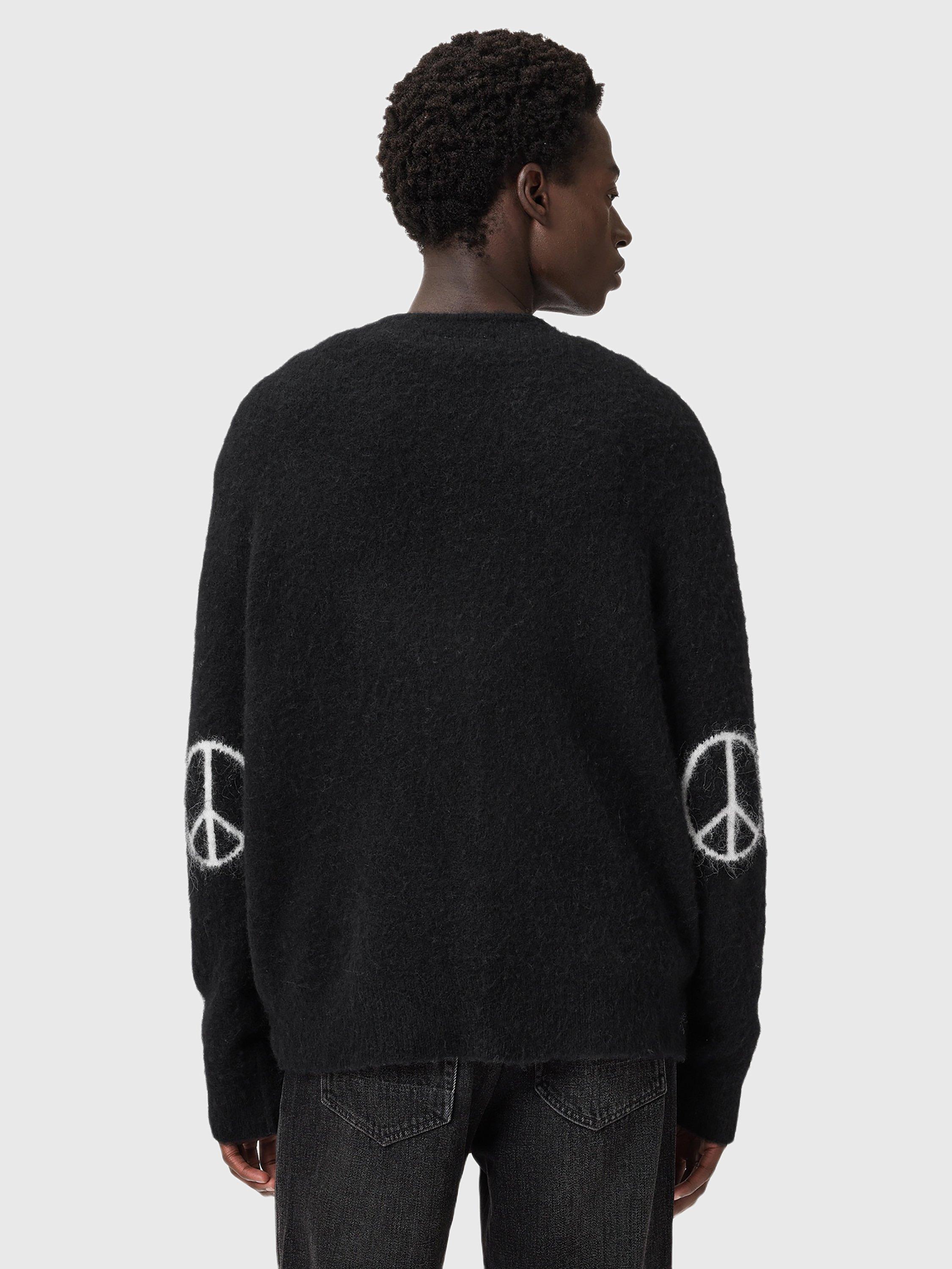 Product image 2 of 7, which shows AllSaints Reflection Alpaca Wool Blend Cardigan, Black/Chalk White, M