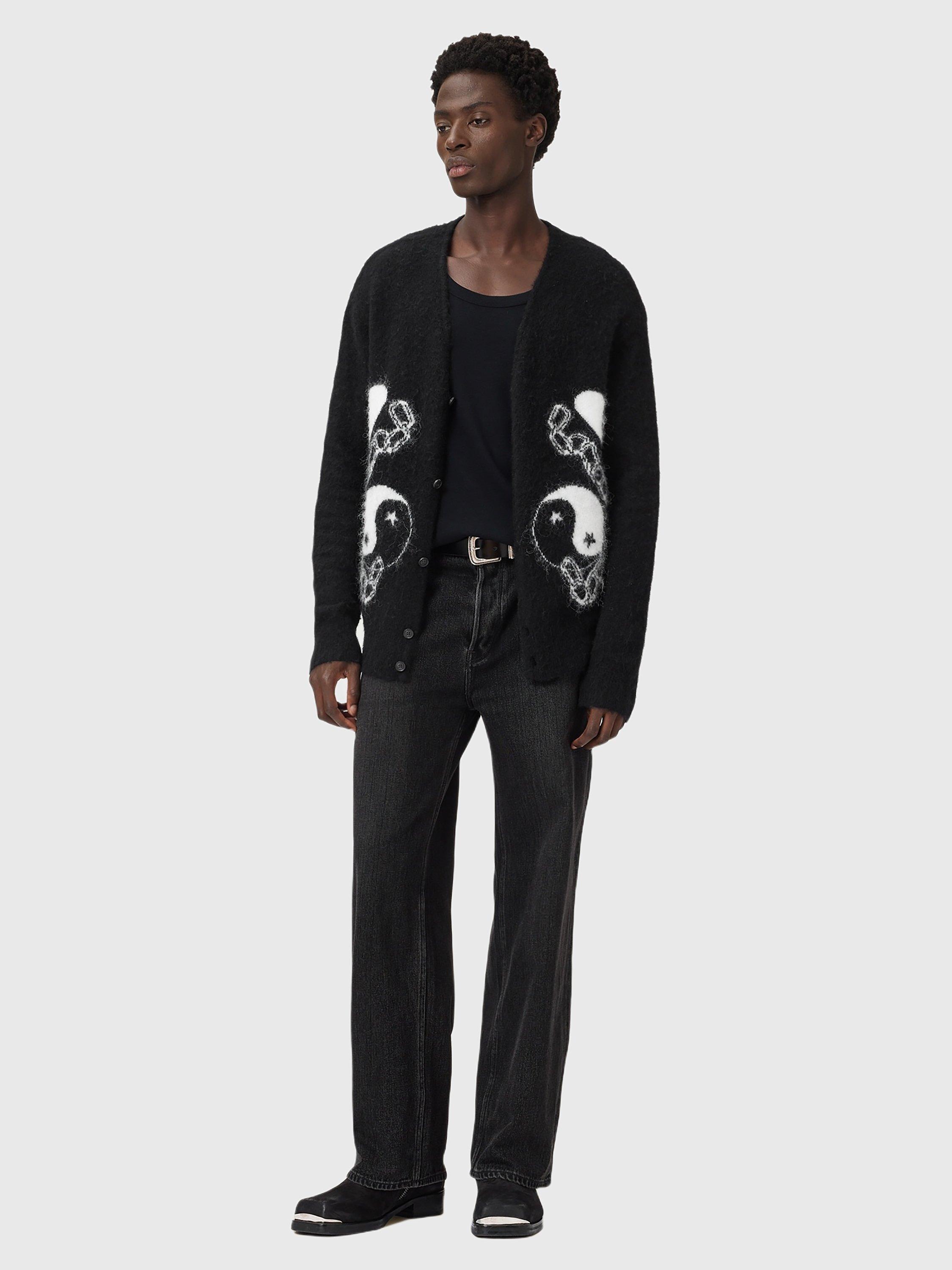 Product image 3 of 7, which shows AllSaints Reflection Alpaca Wool Blend Cardigan, Black/Chalk White, M