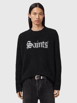 AllSaints Saints Crew Logo Alpaca Wool Blend Jumper, Black/Chalk White, Black/Chalk White