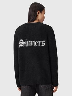 AllSaints Saints Crew Logo Alpaca Wool Blend Jumper, Black/Chalk White - view 2, Black/Chalk White
