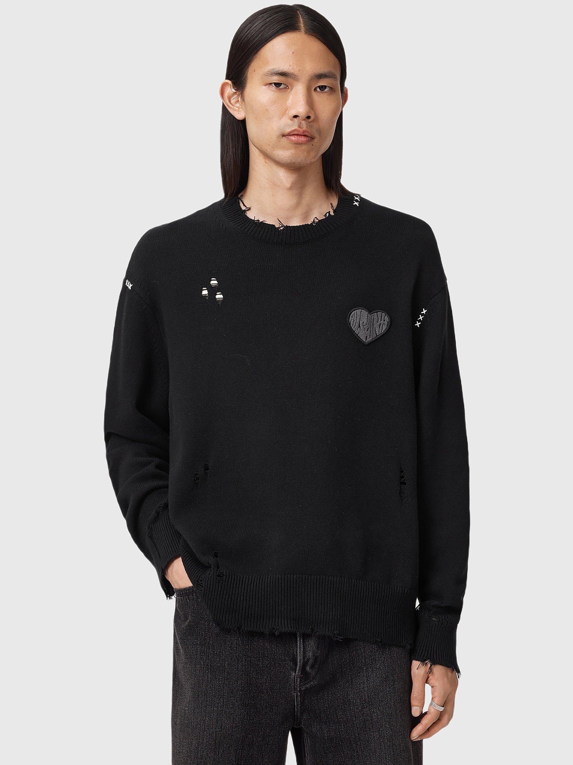 Product image 1 of 8, which shows AllSaints Theo Cotton Jumper, Black, L