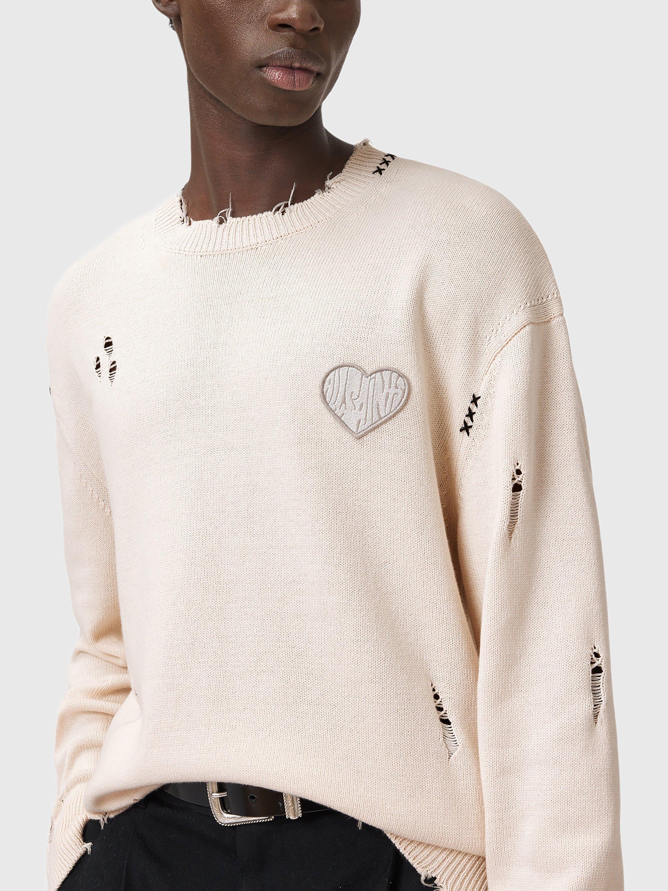 Product image 2 of 6, which shows AllSaints Theo Cotton Jumper, Ecru, XL
