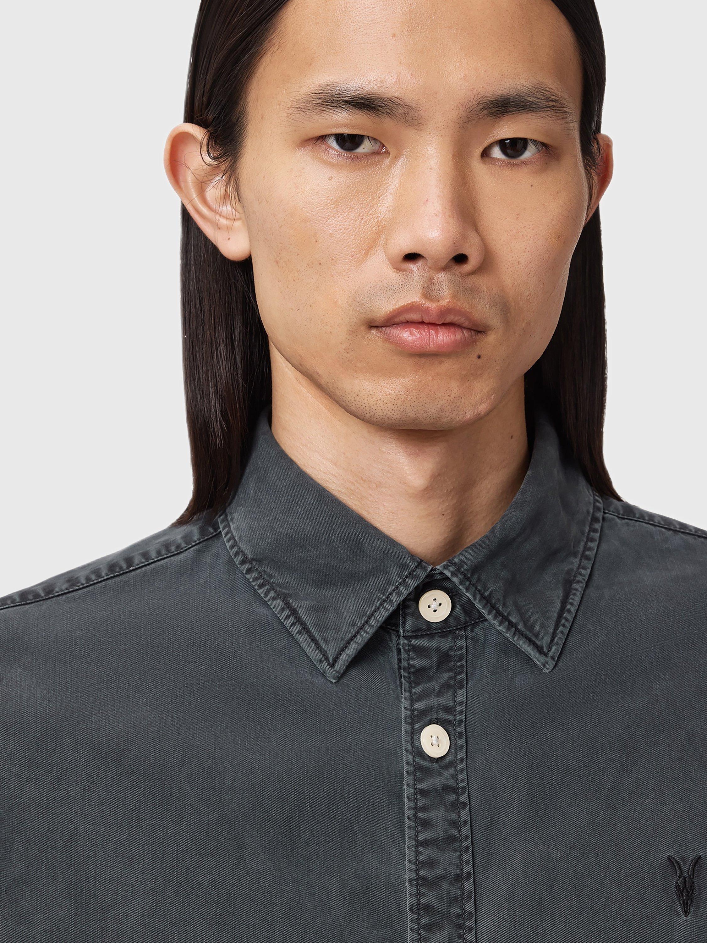 Product image 6 of 8, which shows AllSaints Bodhi Logo Overshirt, Blainn Black, L