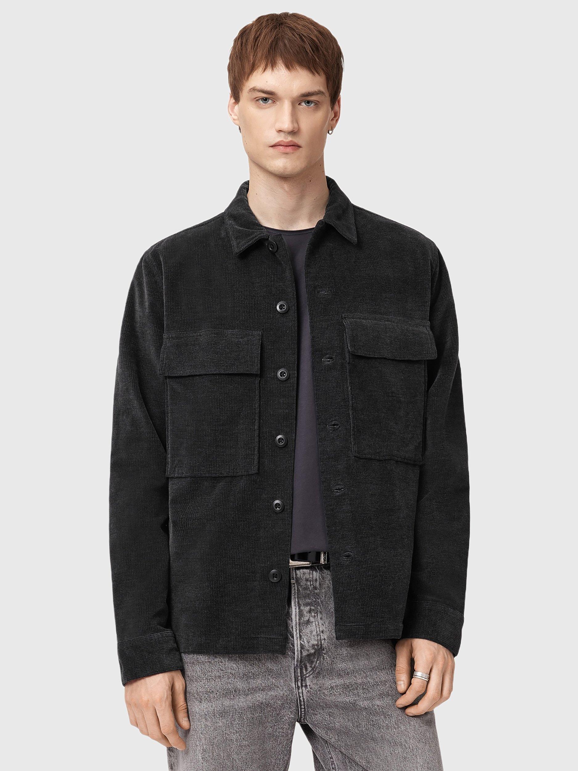 Product image 1 of 9, which shows AllSaints Hawker Cotton Blend Shirt, Faded Black, L