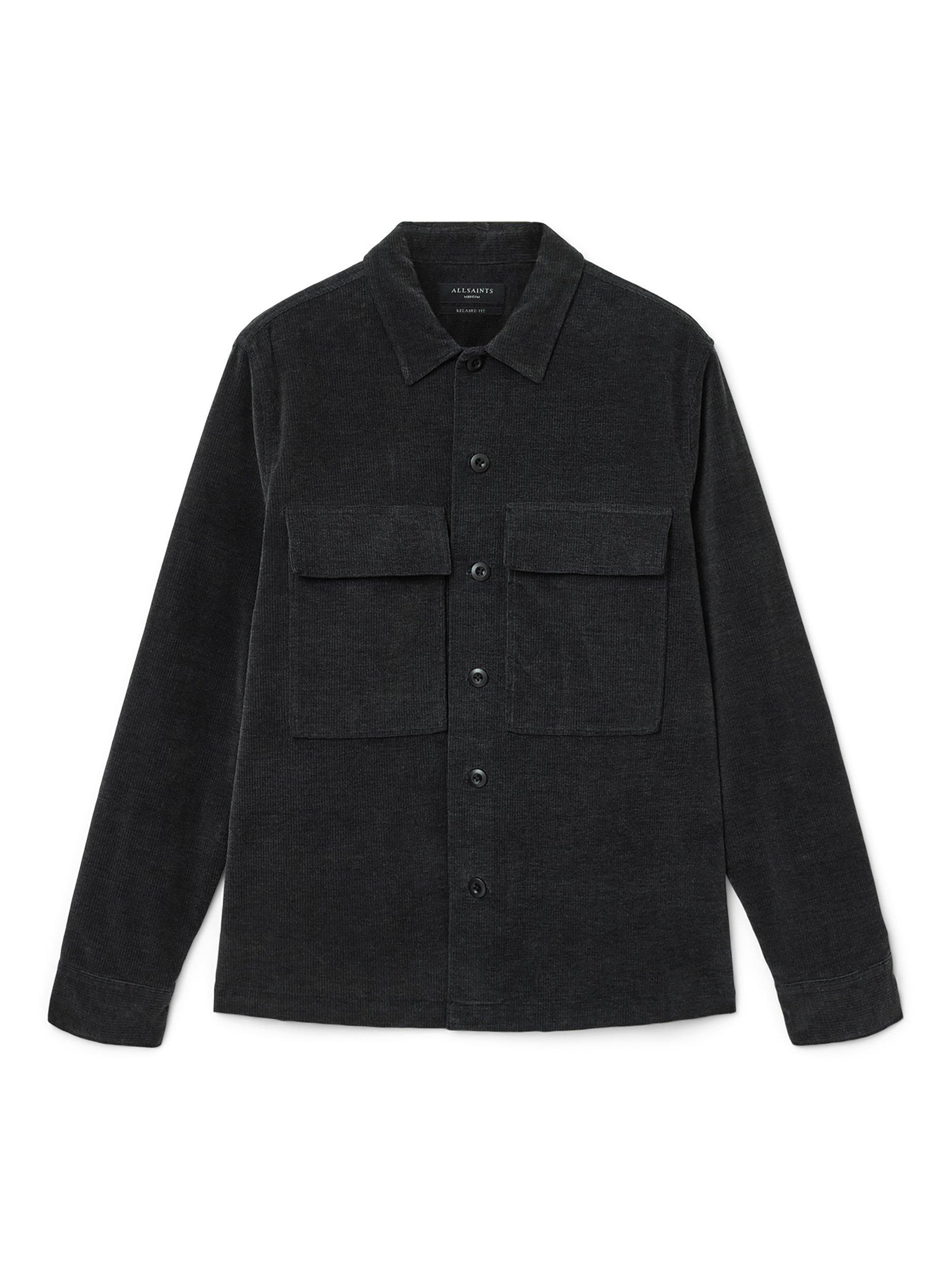 Product image 4 of 9, which shows AllSaints Hawker Cotton Blend Shirt, Faded Black, L