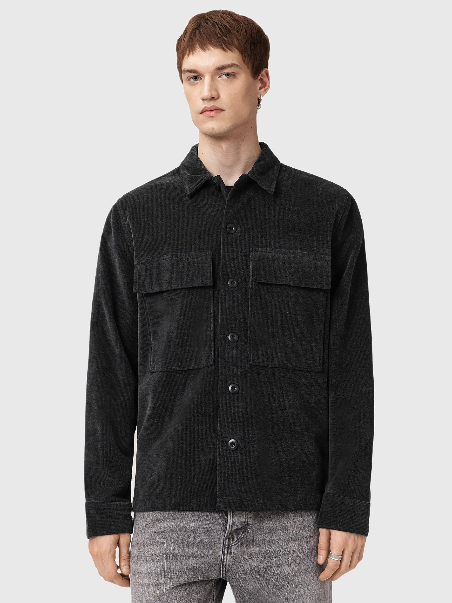 Product image 7 of 9, which shows AllSaints Hawker Cotton Blend Shirt, Faded Black, L