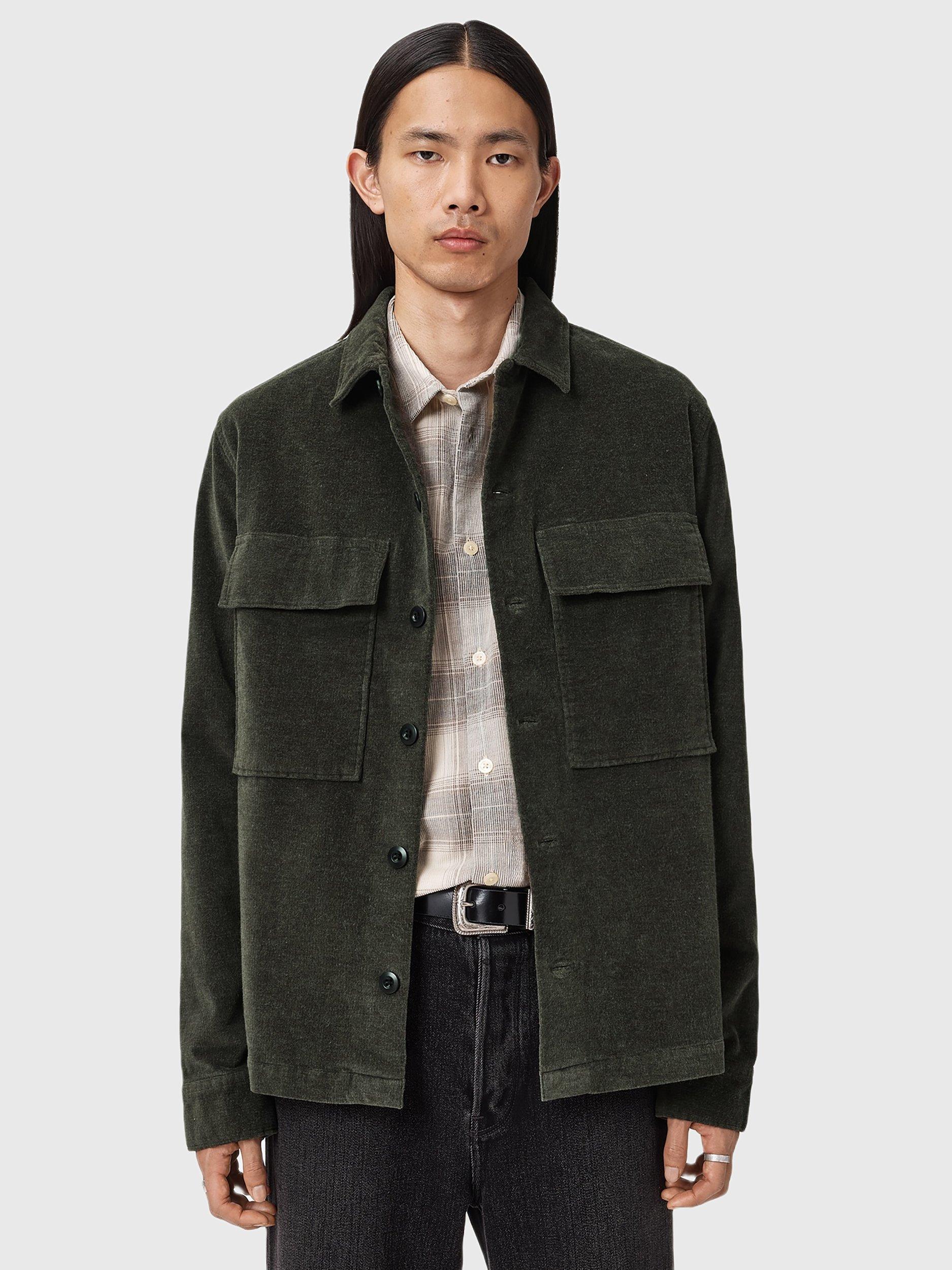 Product image 1 of 8, which shows AllSaints Hawker Cotton Blend Shirt, Gull Brown, XS