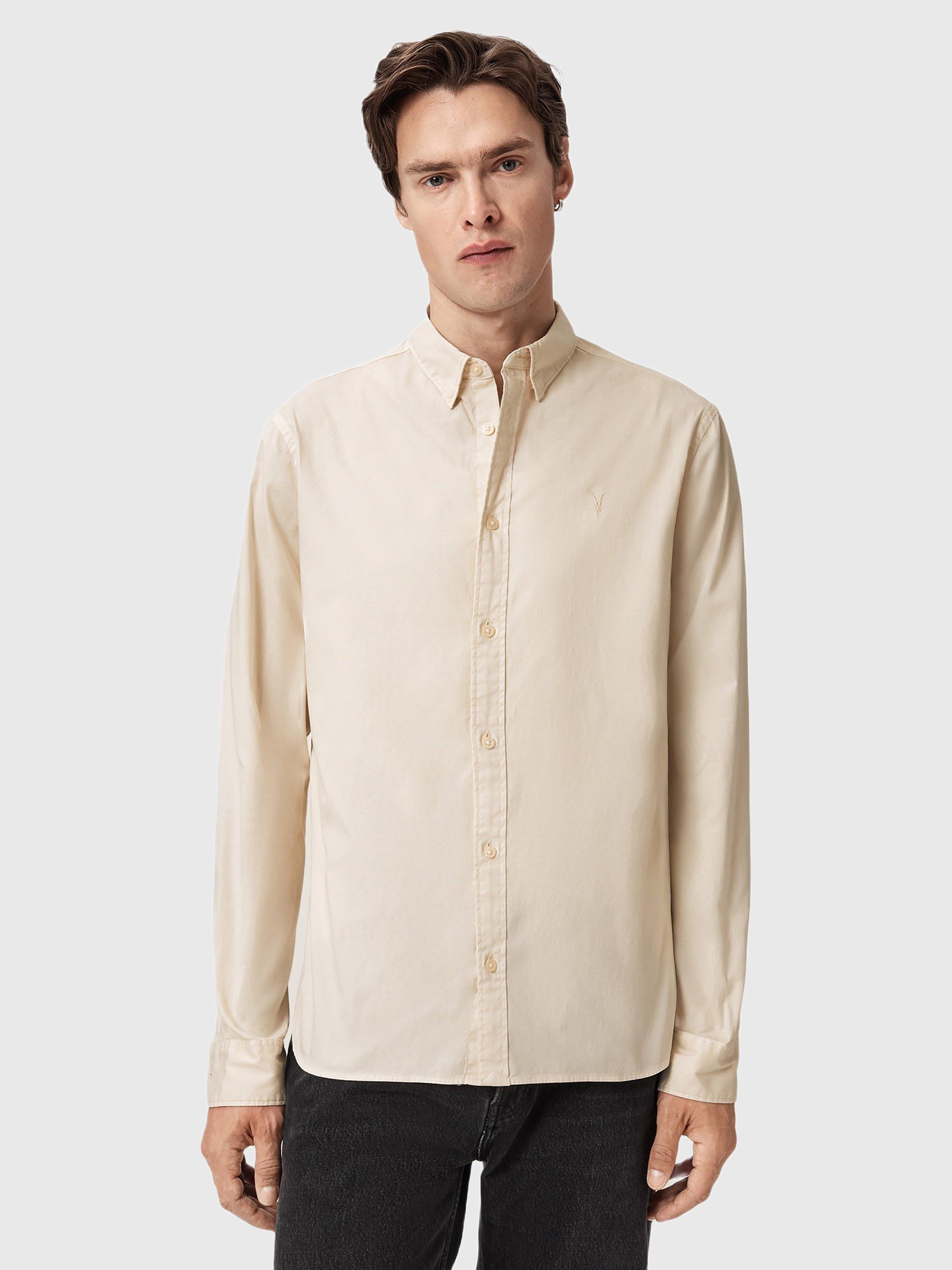 Product image 1 of 8, which shows AllSaints Hawthorne Long Sleeve Shirt, Soap White, XS