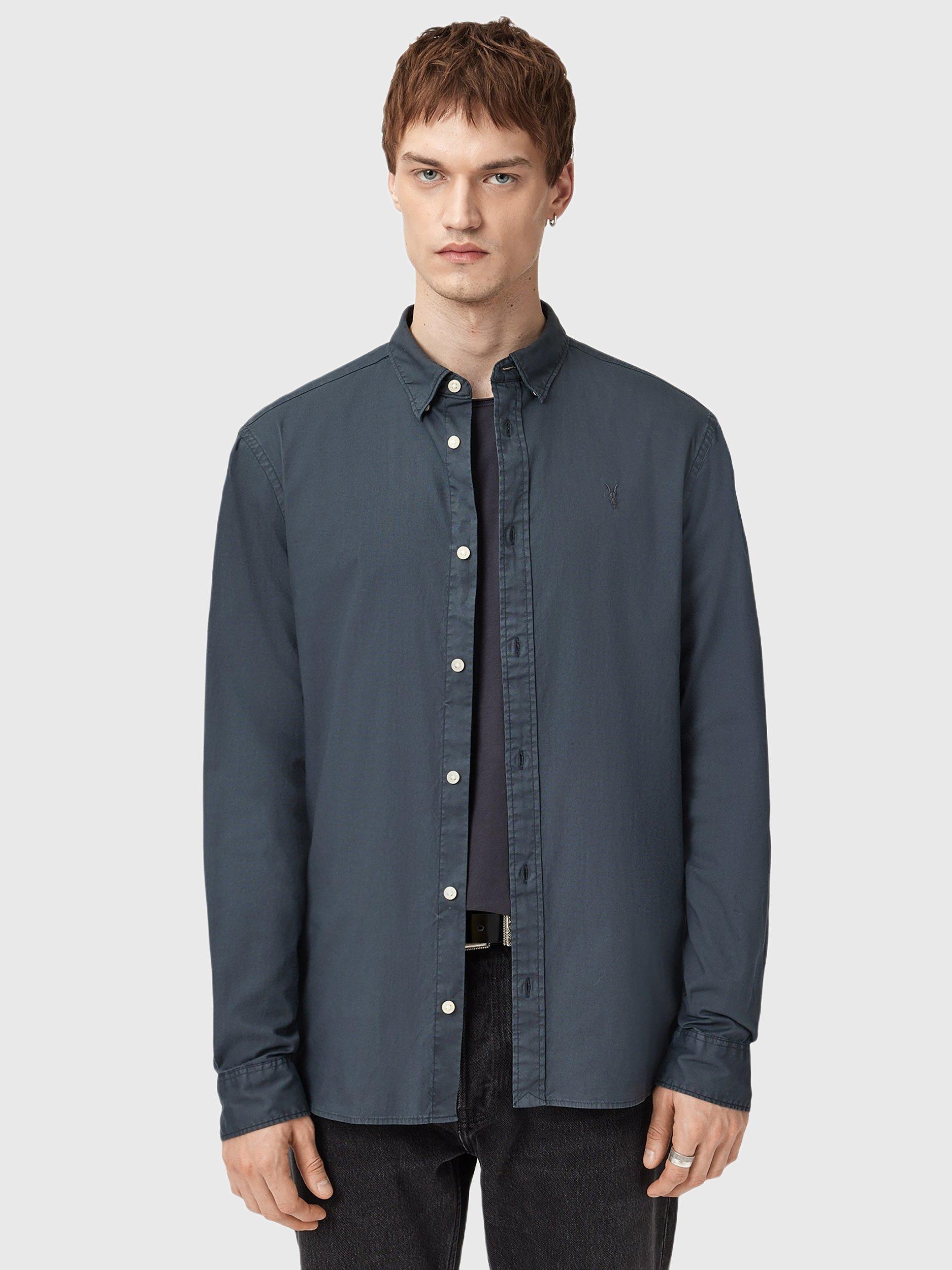 Product image 1 of 8, which shows AllSaints Hawthorne Cotton Blend Shirt, Sunil Blue, L