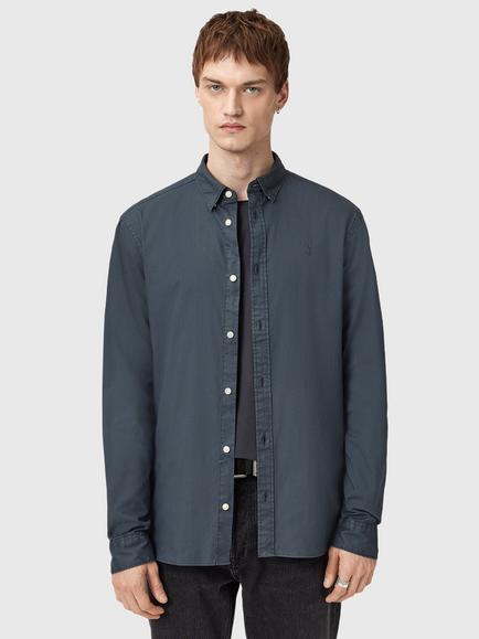 AllSaints Hawthorne Cotton Blend Regular Fit Shirt, Sunil Blue