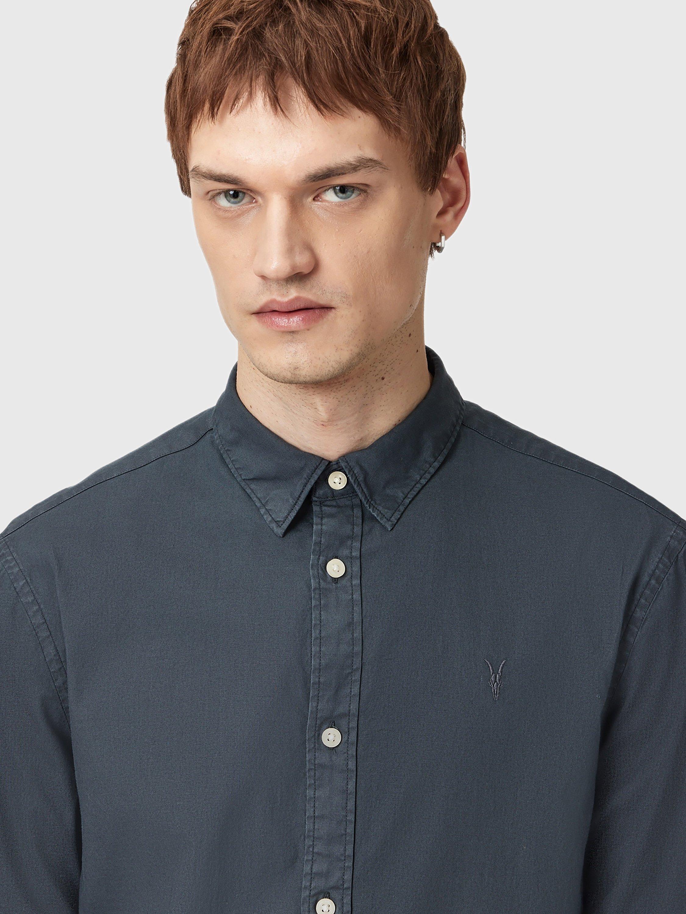 Product image 5 of 8, which shows AllSaints Hawthorne Cotton Blend Shirt, Sunil Blue, L