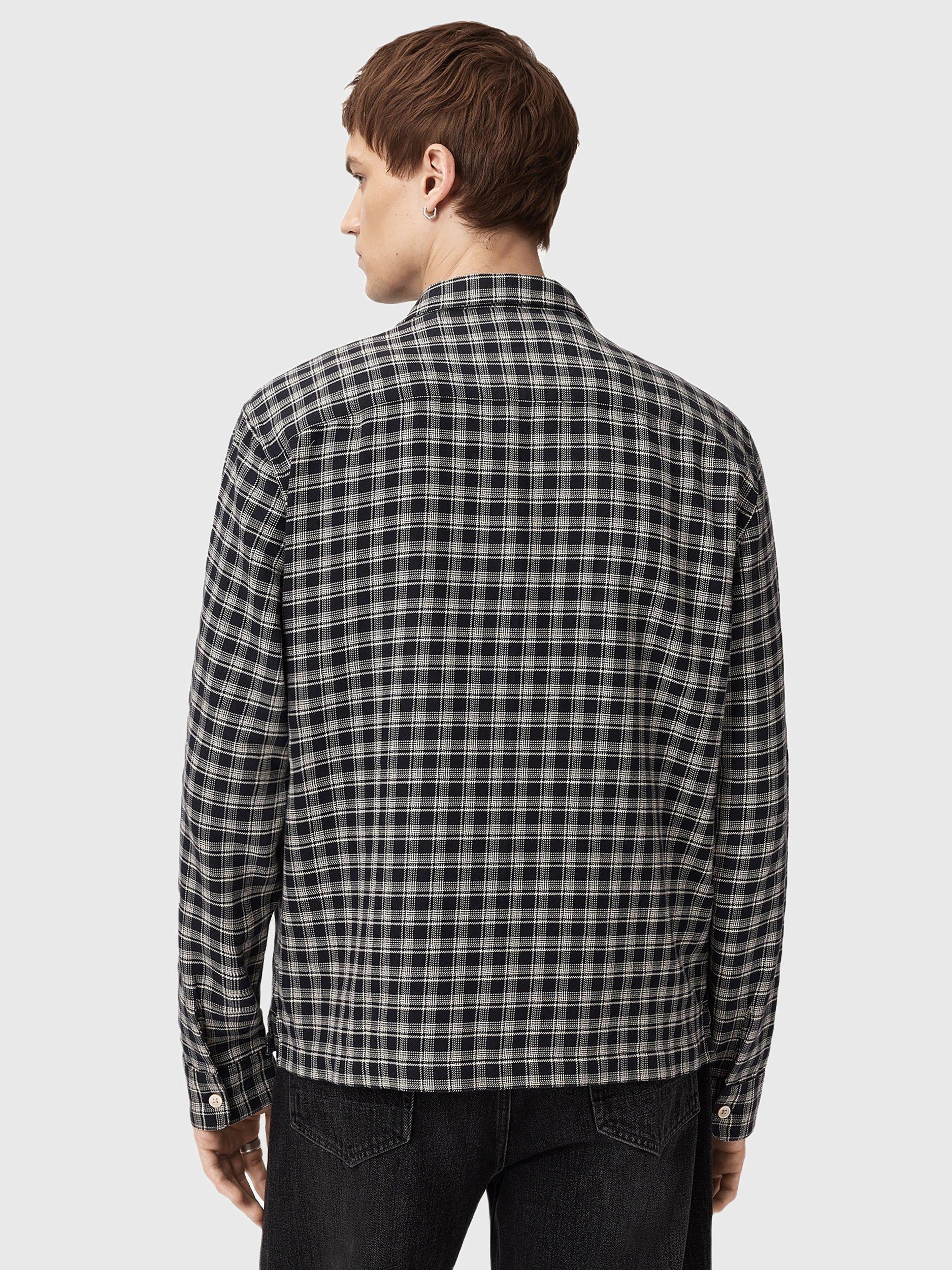 Product image 2 of 7, which shows AllSaints Horton Check Cotton Shirt, Salem Black, L