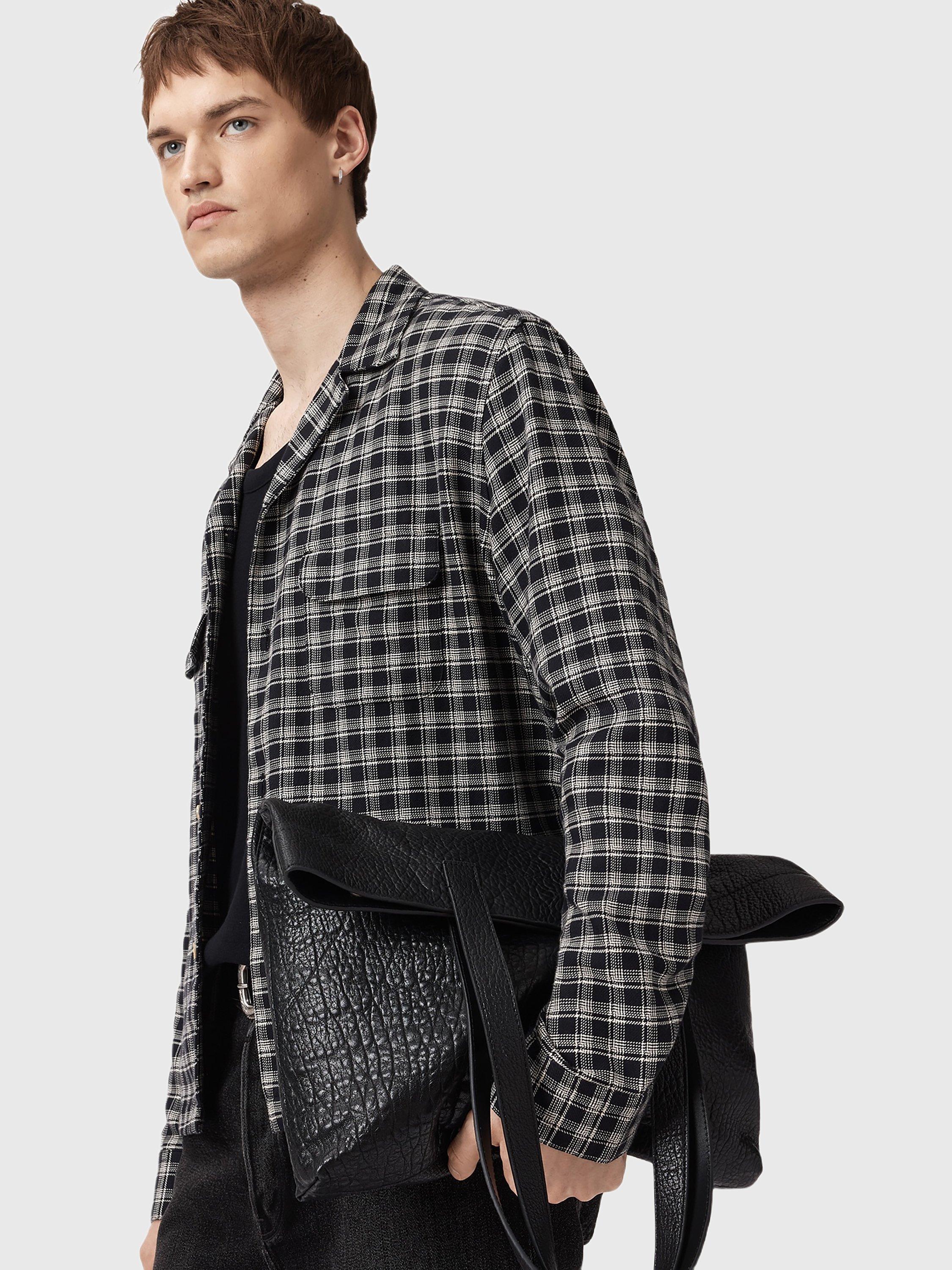 Product image 7 of 7, which shows AllSaints Horton Check Cotton Shirt, Salem Black, L