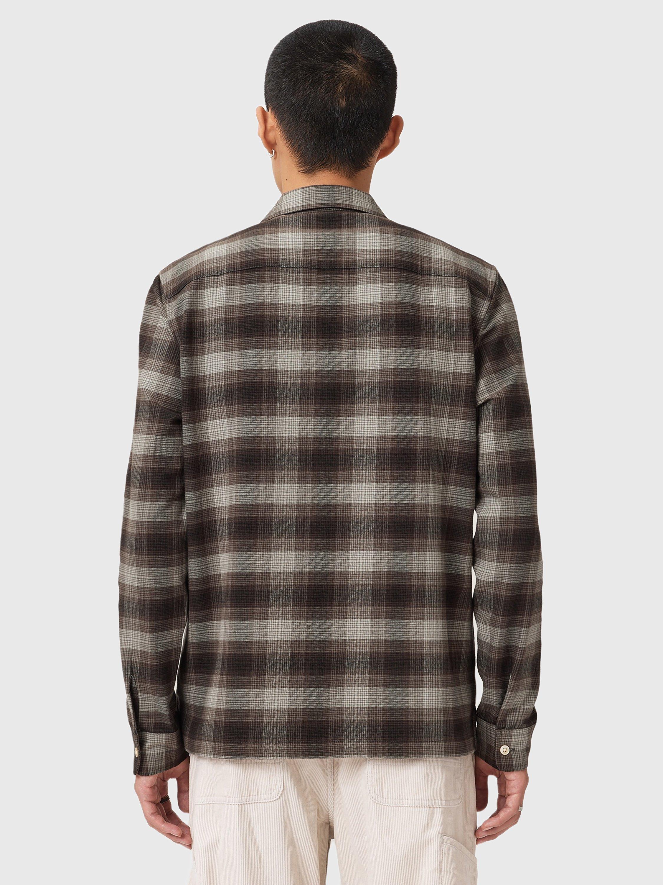 Product image 2 of 9, which shows AllSaints Iniko Check Cotton Shirt, Mole Brown, XS