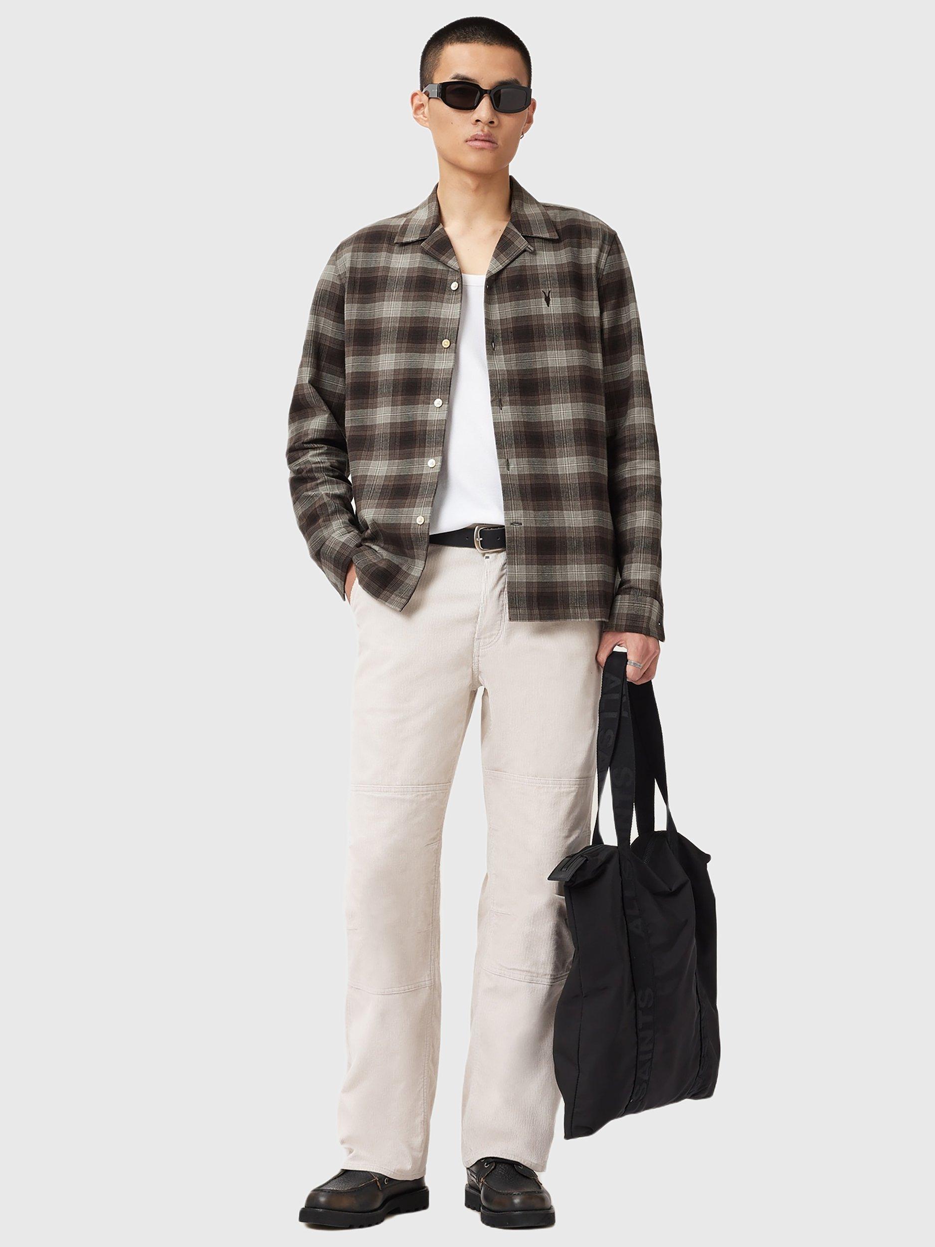 Product image 6 of 9, which shows AllSaints Iniko Check Cotton Shirt, Mole Brown, XS